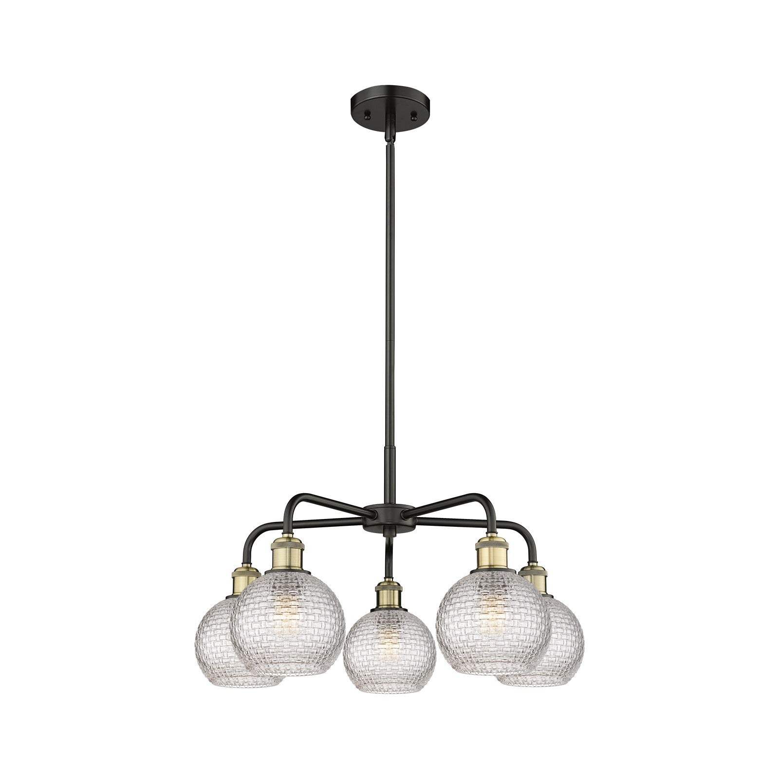 Innovations Athens 24in 5-Light Chandelier | Modern Farmhouse Black Antique Brass and Clear Basket Weave Glass | Dining Room | Model 516-5CR-BAB-G122C-6CL
