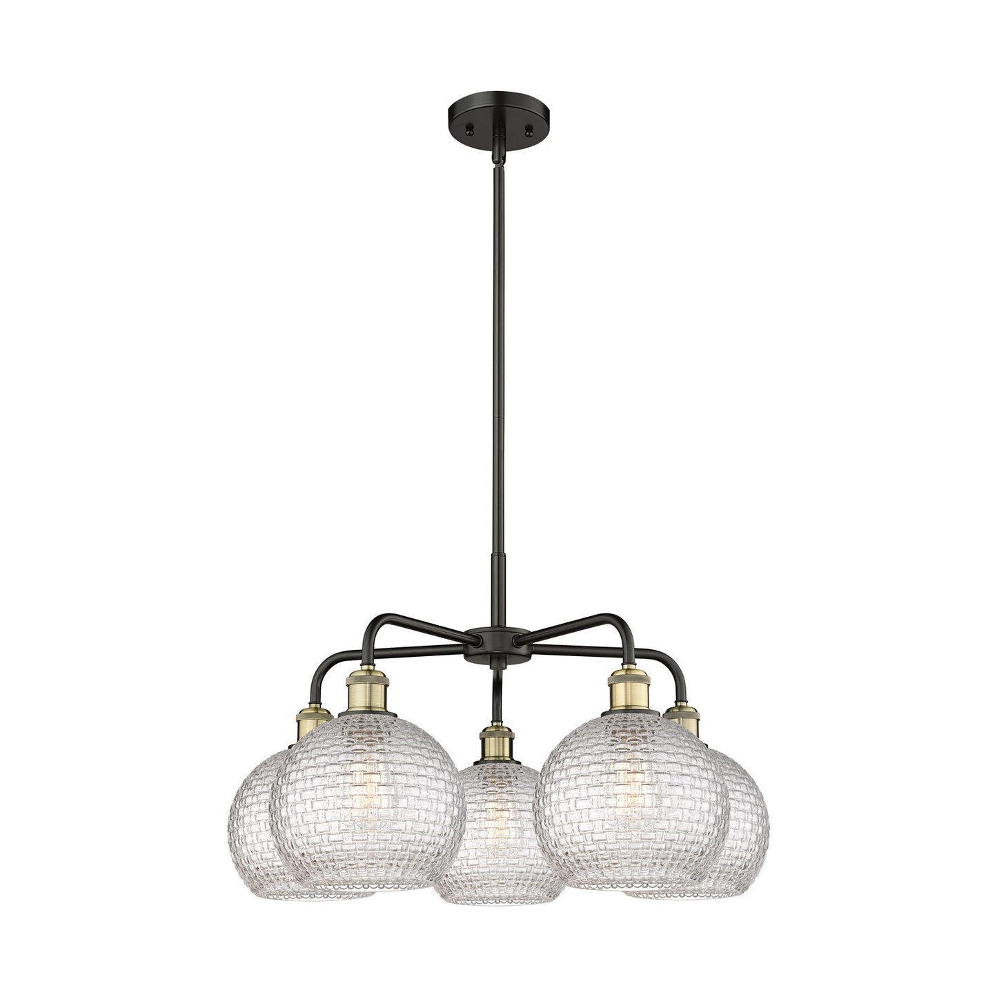 Innovations Athens 26in 5-Light Chandelier | Modern Farmhouse Black Antique Brass and Clear Basket Weave Glass | Dining Room | Model 516-5CR-BAB-G122C-8CL