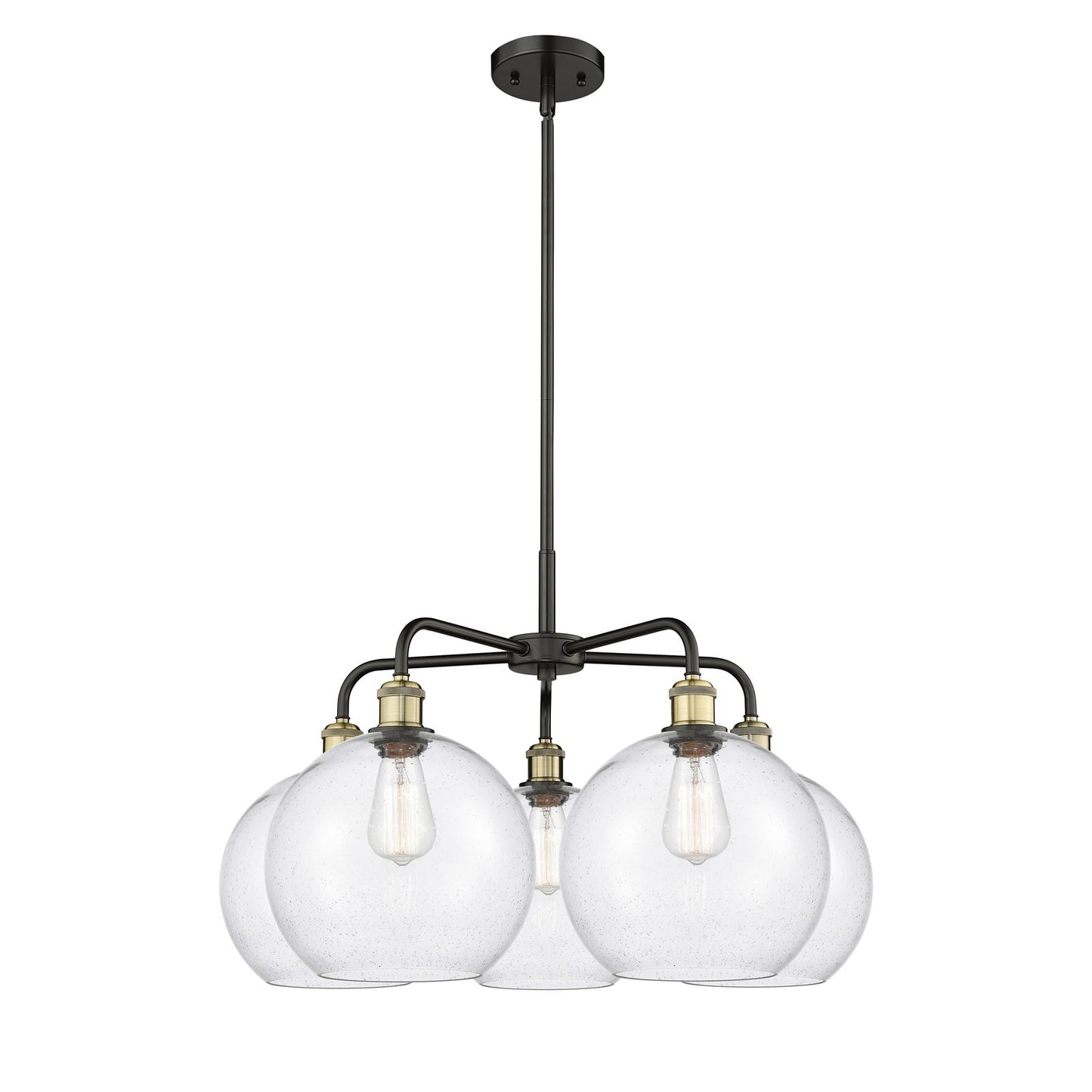 Innovations Athens 28in 5-Light Chandelier | Industrial Black Antique Brass Steel and Seedy Glass | Damp-Rated Dining Room & | Model 516-5CR-BAB-G124-10
