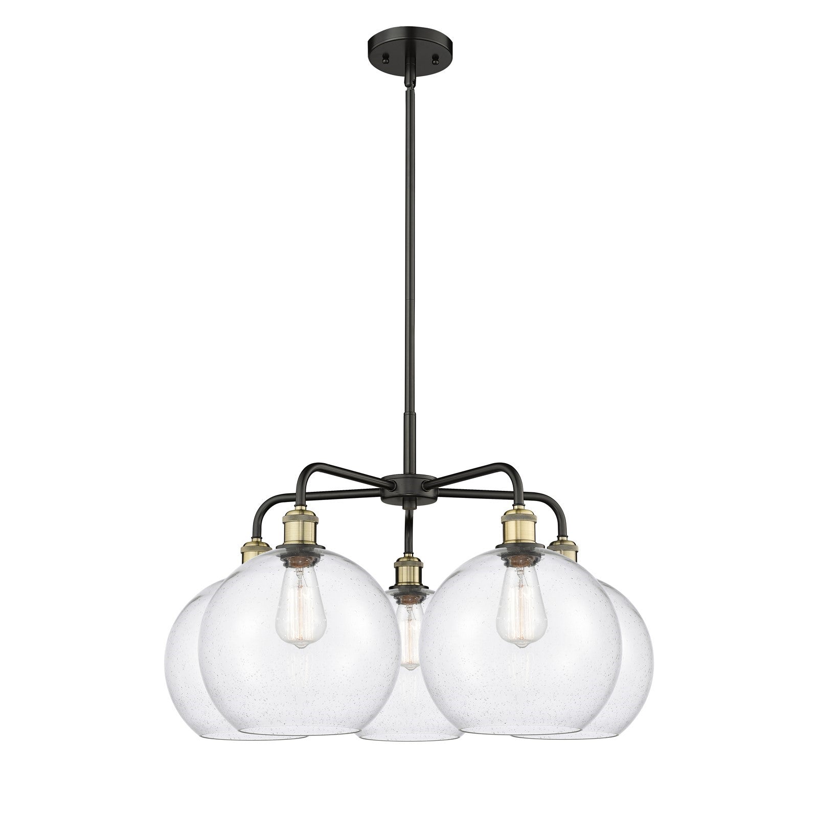 Innovations Athens 28in 5-Light Chandelier | Industrial Black Antique Brass Steel and Seedy Glass | Damp-Rated Dining Room & | Model 516-5CR-BAB-G124-10