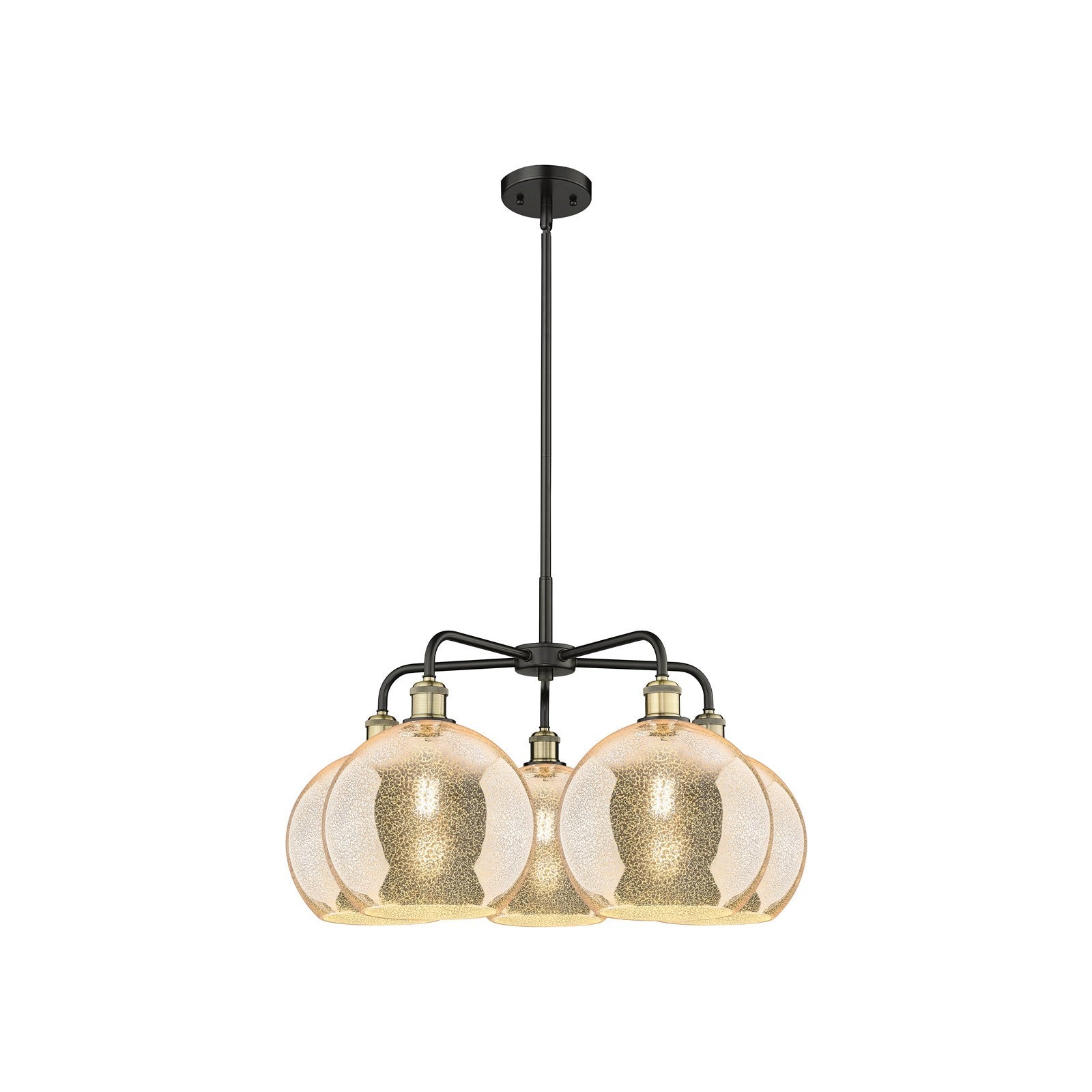 Innovations Athens 28in 5-Light Chandelier | Industrial Black Antique Brass and Mercury Glass | Kitchen Island & Dining Room | Model 516-5CR-BAB-G128-10