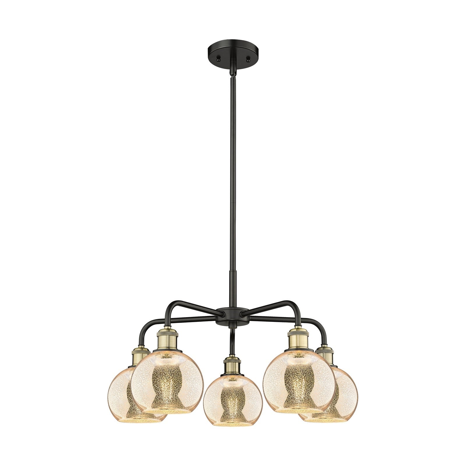 Innovations Athens 24in 5-Light Chandelier | Industrial Black Antique Brass and Mercury Glass | Dining Room & Living Room | Model 516-5CR-BAB-G128-6