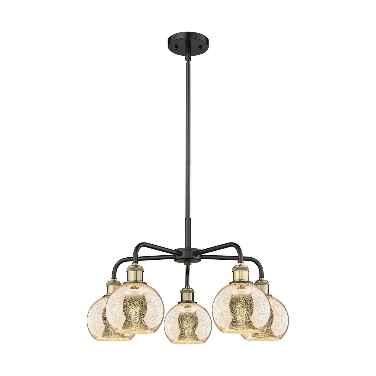 Innovations Athens 24in 5-Light Chandelier | Industrial Black Antique Brass and Mercury Glass | Dining Room & Living Room | Model 516-5CR-BAB-G128-6