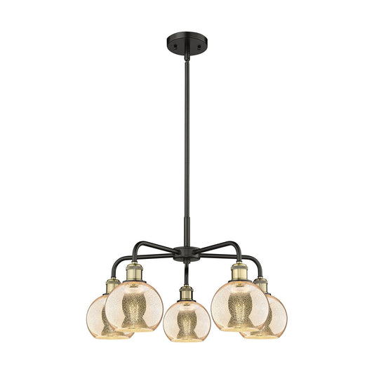 Innovations Athens 24in 5-Light Chandelier | Industrial Black Antique Brass and Mercury Glass | Dining Room & Living Room | Model 516-5CR-BAB-G128-6