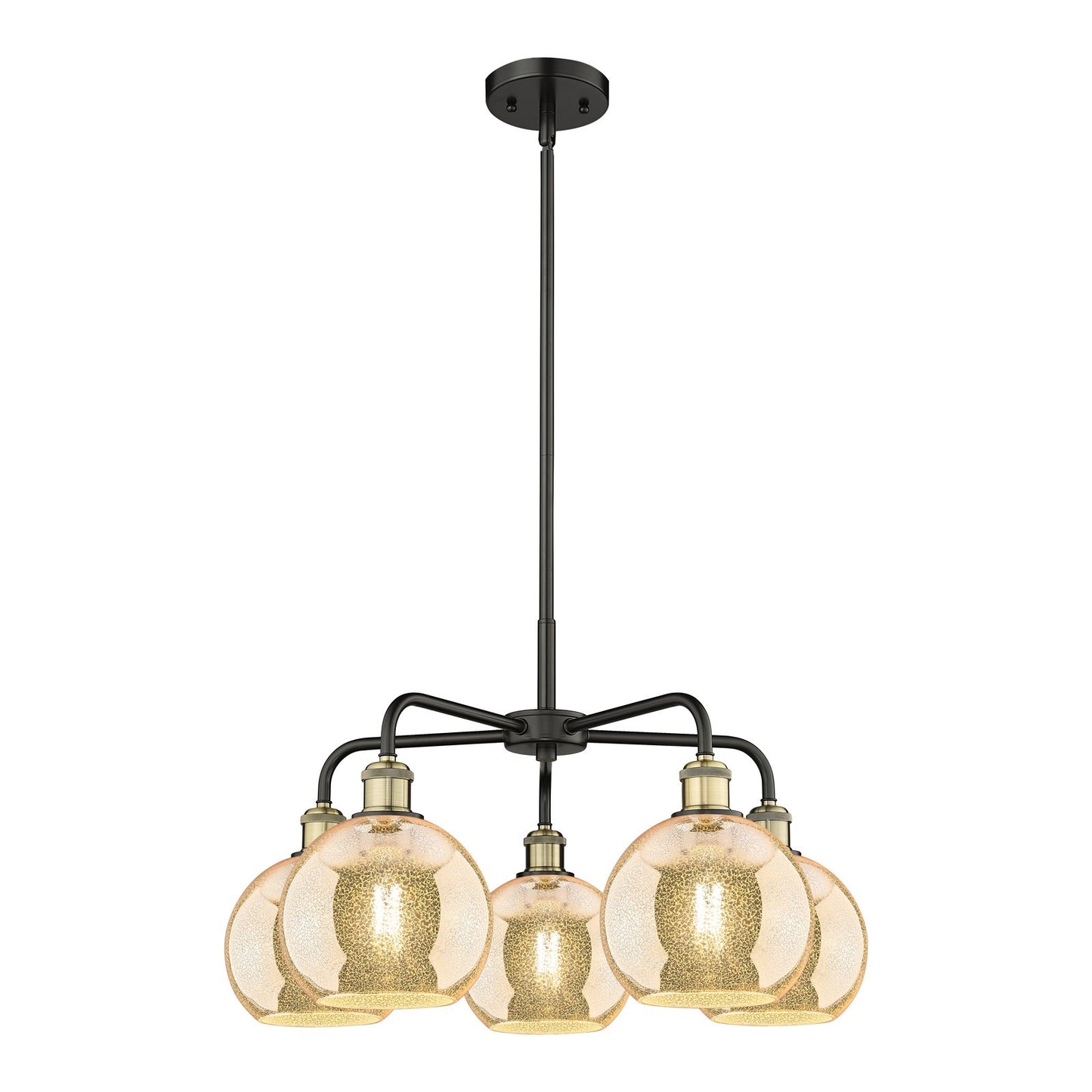Innovations Athens 26in 5-Light Chandelier | Industrial Black Antique Brass Steel and Mercury Glass | Dining Room & Living Room | Model 516-5CR-BAB-G128-8
