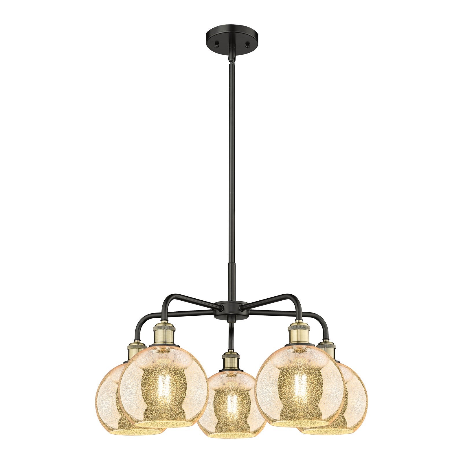 Innovations Athens 26in 5-Light Chandelier | Industrial Black Antique Brass Steel and Mercury Glass | Dining Room & Living Room | Model 516-5CR-BAB-G128-8