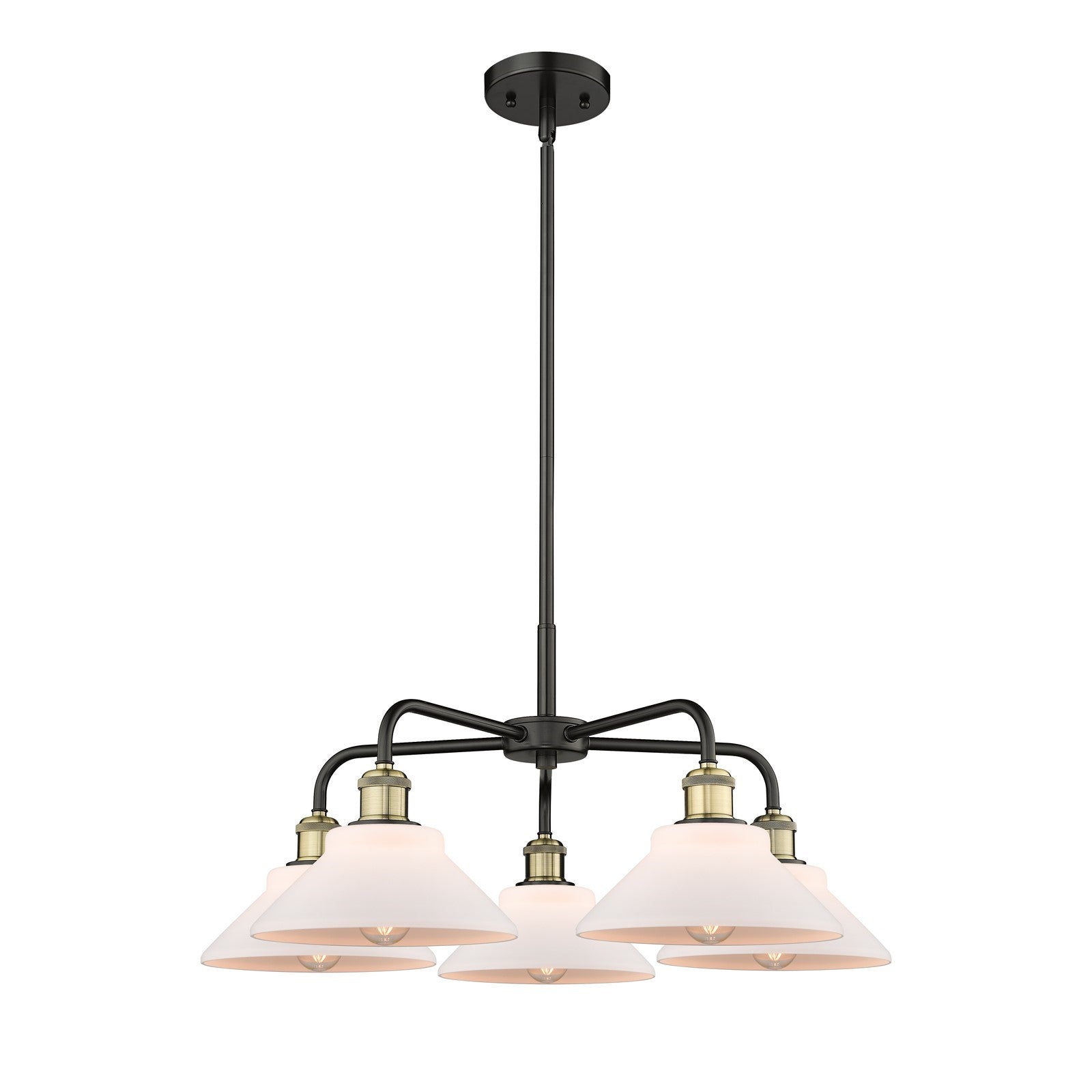 Innovations Orwell 26in 5-Light Chandelier | Industrial Black Antique Brass and Matte White Glass | Dining Room & Living Room | Model 516-5CR-BAB-G131