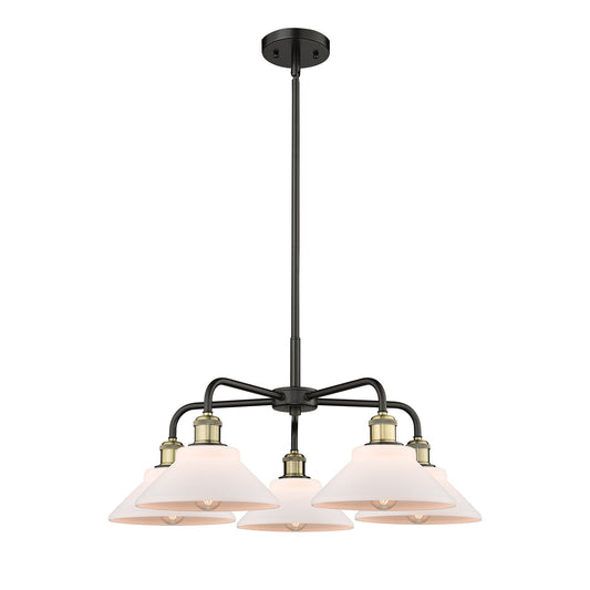 Innovations Orwell 26in 5-Light Chandelier | Industrial Black Antique Brass and Matte White Glass | Dining Room & Living Room | Model 516-5CR-BAB-G131
