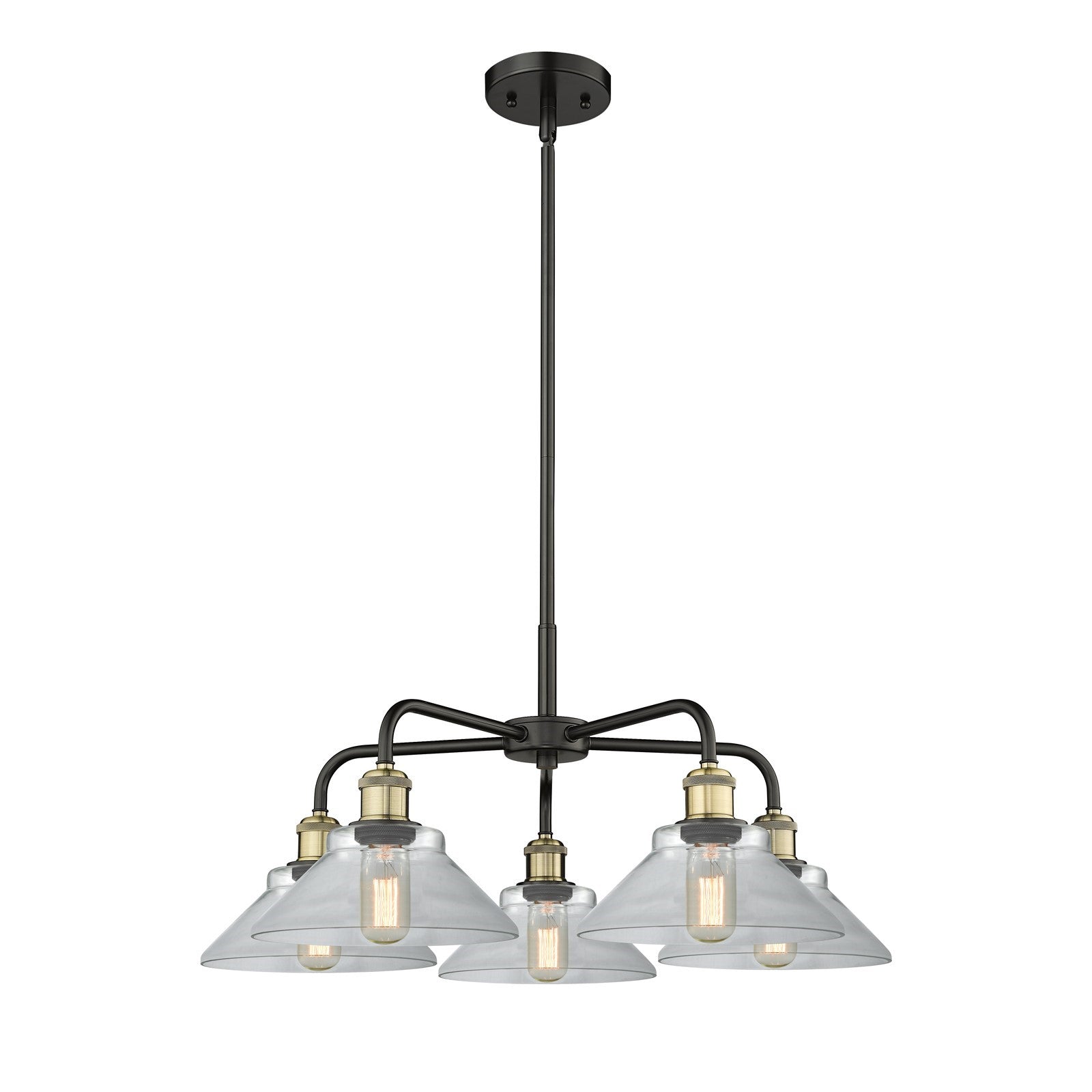 Innovations Orwell 26in 5-Light Chandelier | Industrial Black Antique Brass Steel and Clear Glass | Dining Room & Living Room | Model 516-5CR-BAB-G132