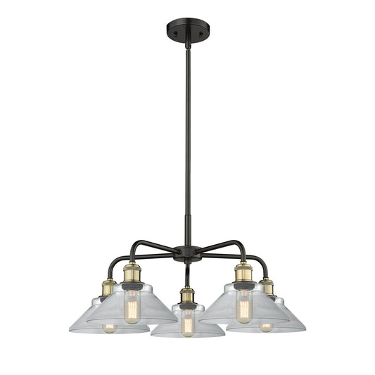 Innovations Orwell 26in 5-Light Chandelier | Industrial Black Antique Brass Steel and Clear Glass | Dining Room & Living Room | Model 516-5CR-BAB-G132