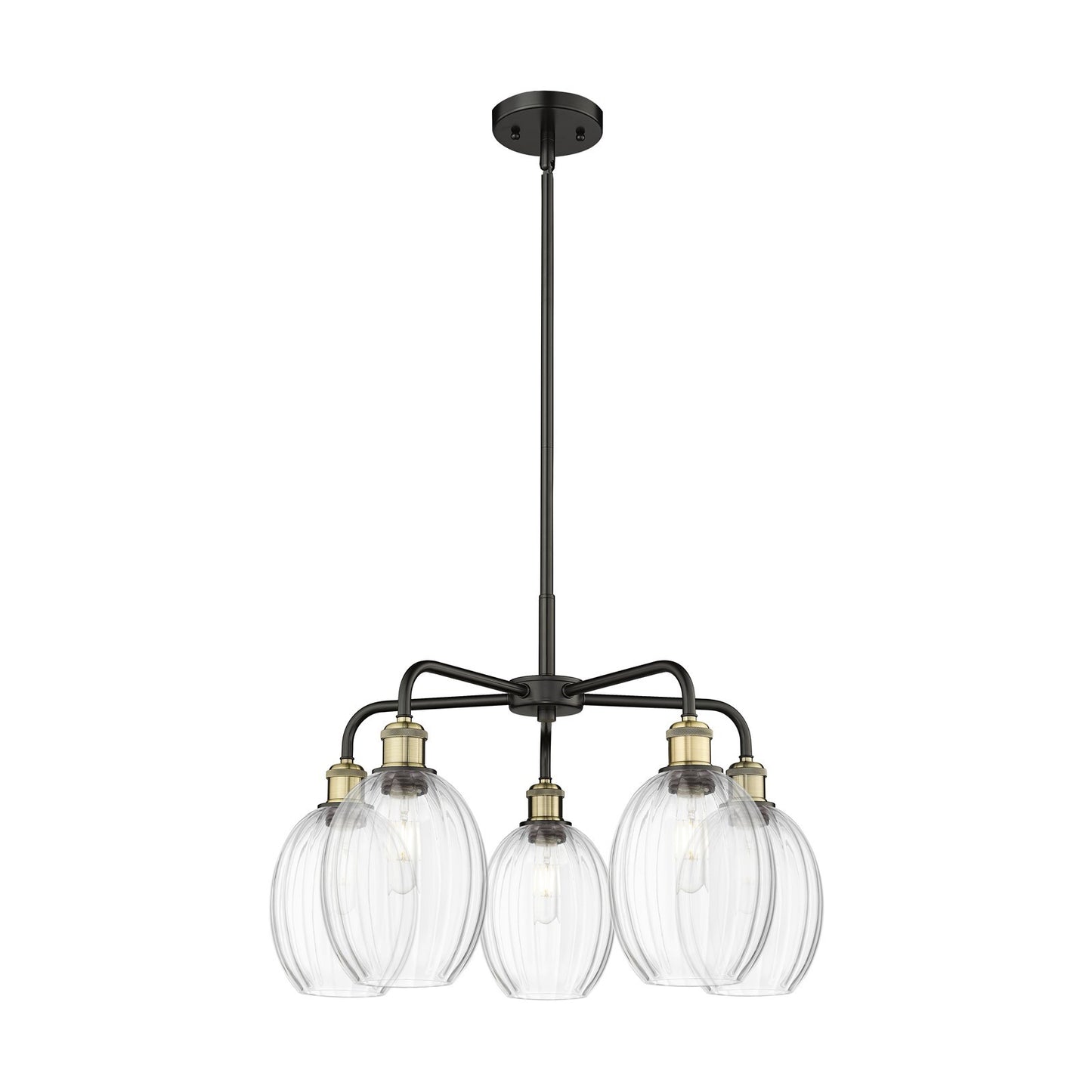 Innovations Preston 25in 5-Light Chandelier | Industrial Black Antique Brass and Clear Glass | Kitchen Island & Dining Room | Model 516-5CR-BAB-G459-6CL