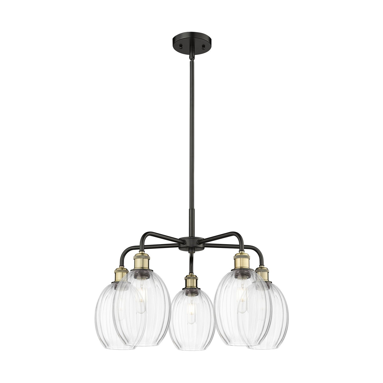 Innovations Preston 25in 5-Light Chandelier | Industrial Black Antique Brass and Clear Glass | Kitchen Island & Dining Room | Model 516-5CR-BAB-G459-6CL
