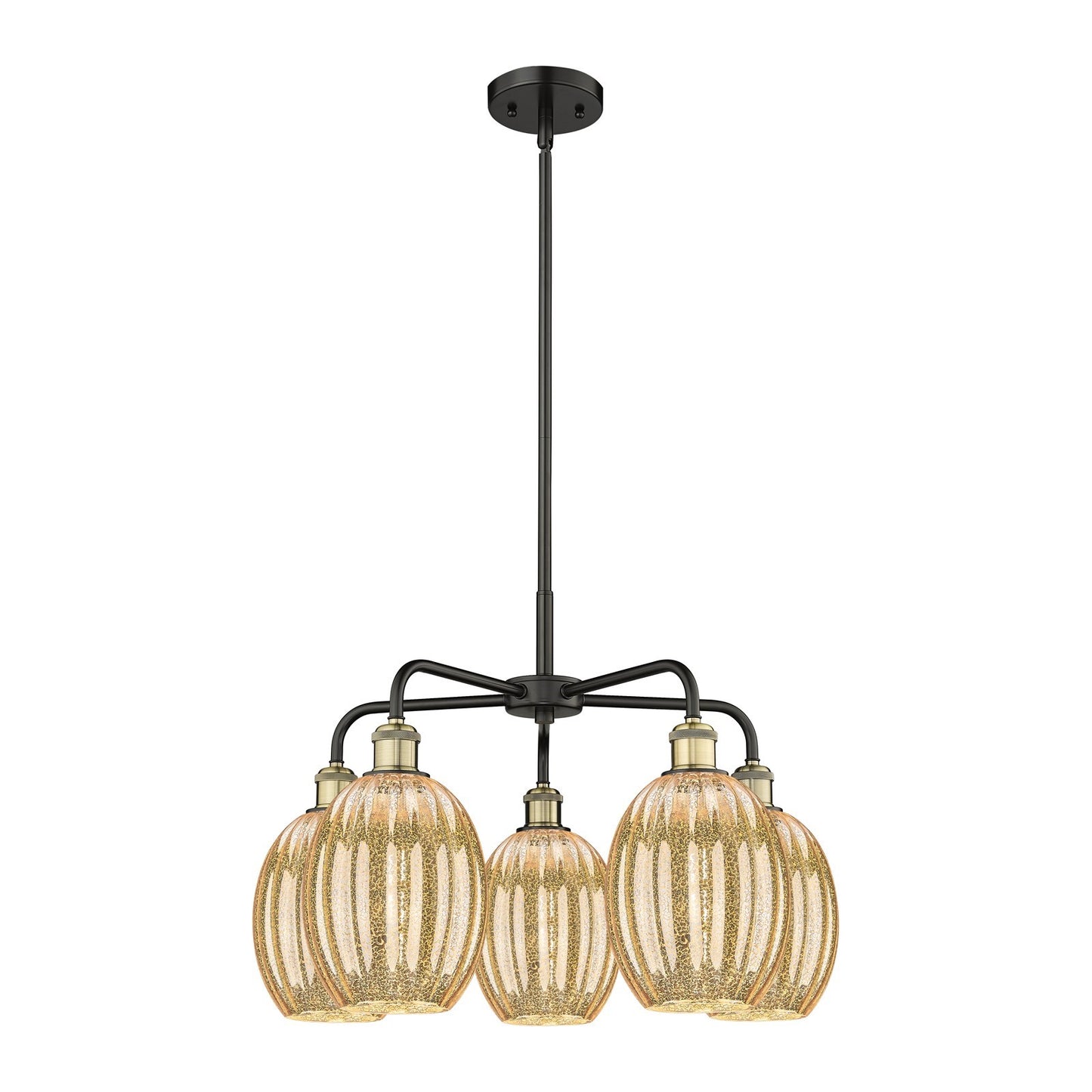 Innovations Preston 25in 5-Light Chandelier | Industrial Black Antique Brass and Mercury Glass | Dining Room & Living Room | Model 516-5CR-BAB-G459-6ME