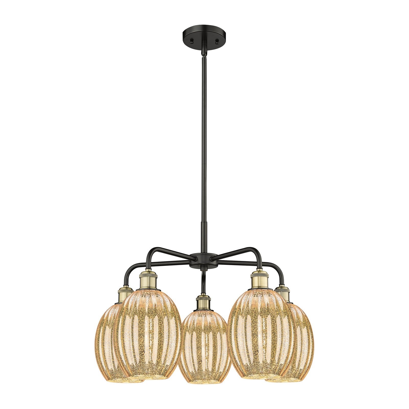 Innovations Preston 25in 5-Light Chandelier | Industrial Black Antique Brass and Mercury Glass | Dining Room & Living Room | Model 516-5CR-BAB-G459-6ME