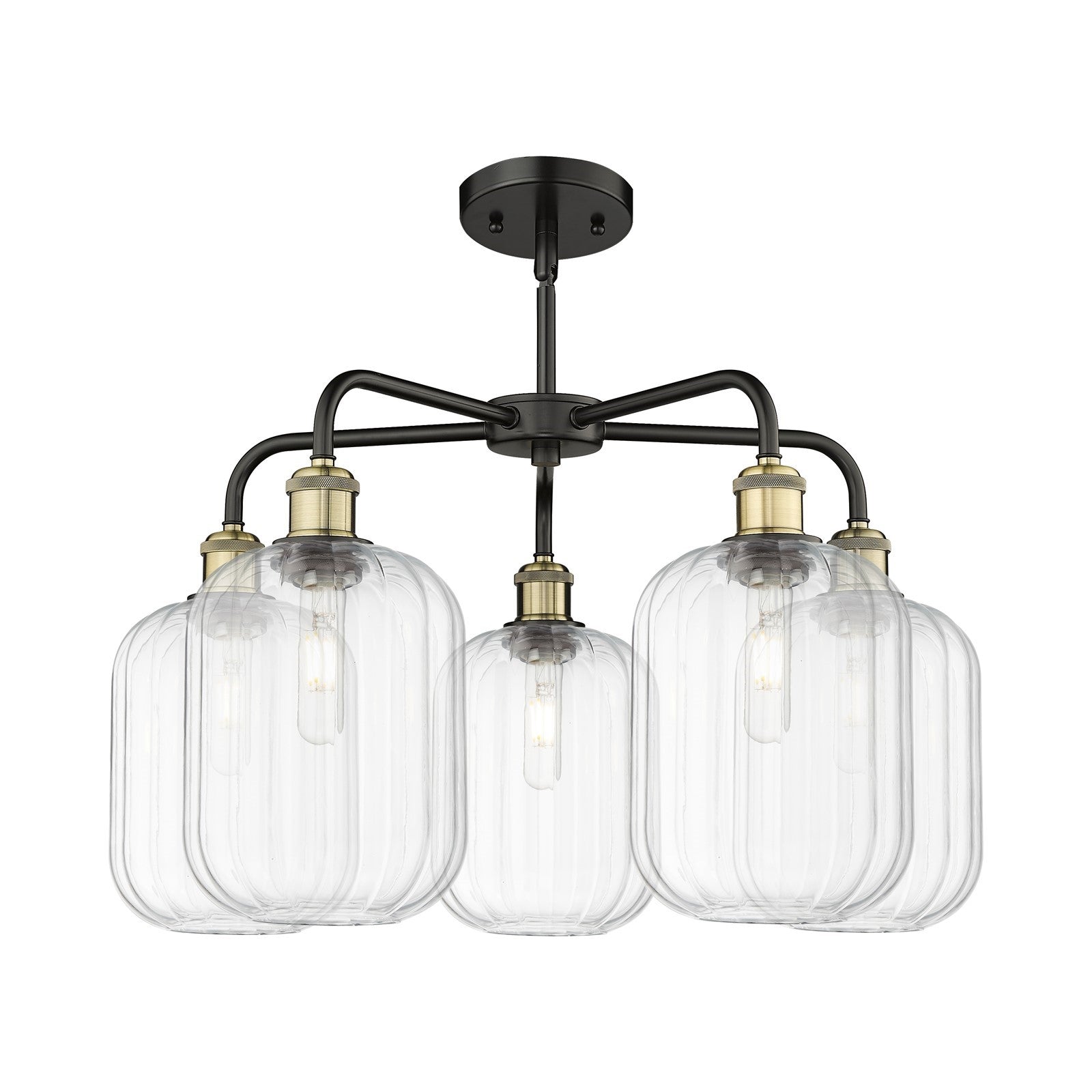 Innovations Preston Cylinder 25in 5-Light Chandelier | Industrial Black Antique Brass Steel and Clear Glass | Kitchen Island | Model 516-5CR-BAB-G460-7CL