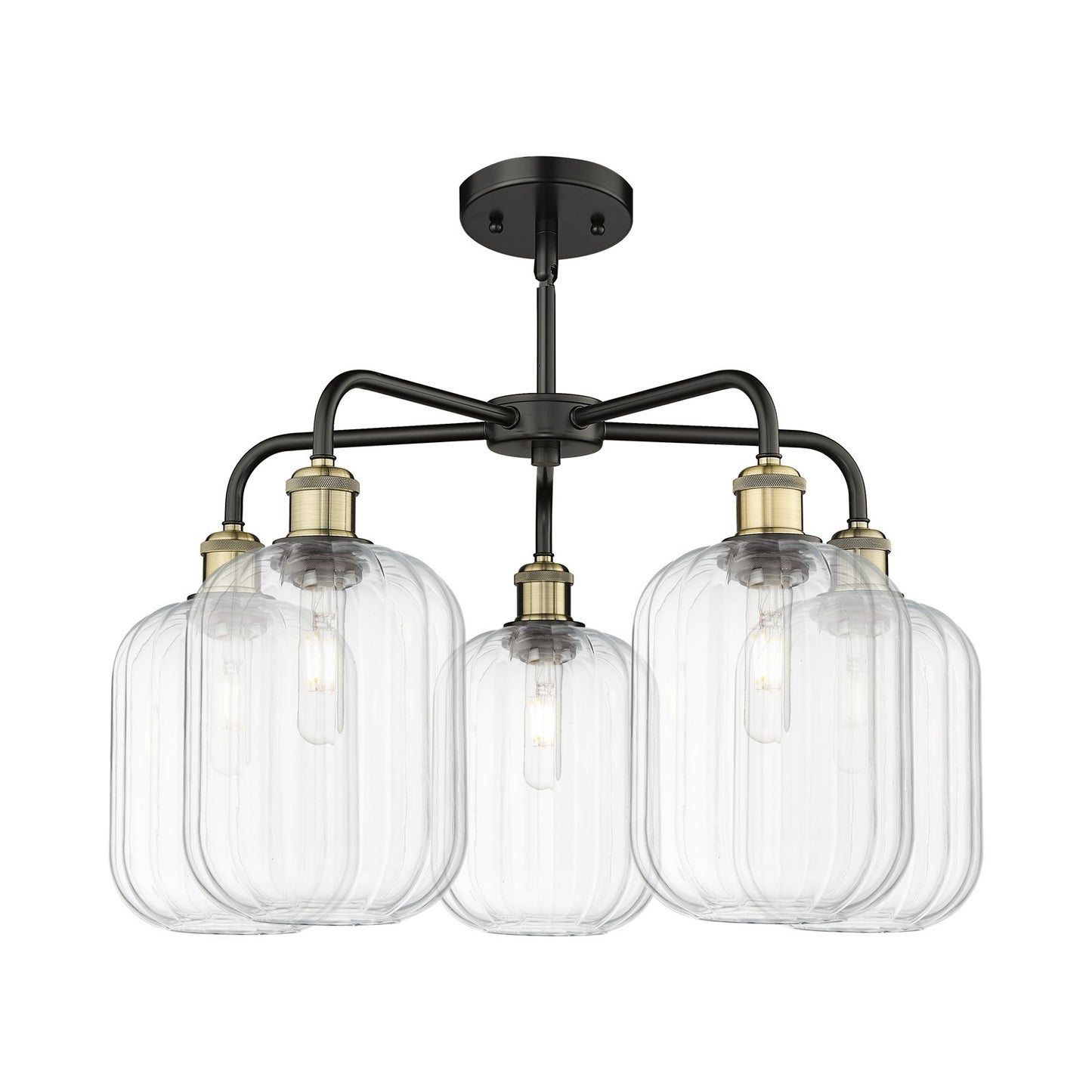 Innovations Preston Cylinder 25in 5-Light Chandelier | Industrial Black Antique Brass Steel and Clear Glass | Kitchen Island | Model 516-5CR-BAB-G460-7CL