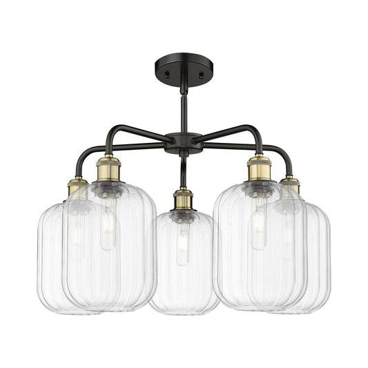 Innovations Preston Cylinder 25in 5-Light Chandelier | Industrial Black Antique Brass Steel and Clear Glass | Kitchen Island | Model 516-5CR-BAB-G460-7CL