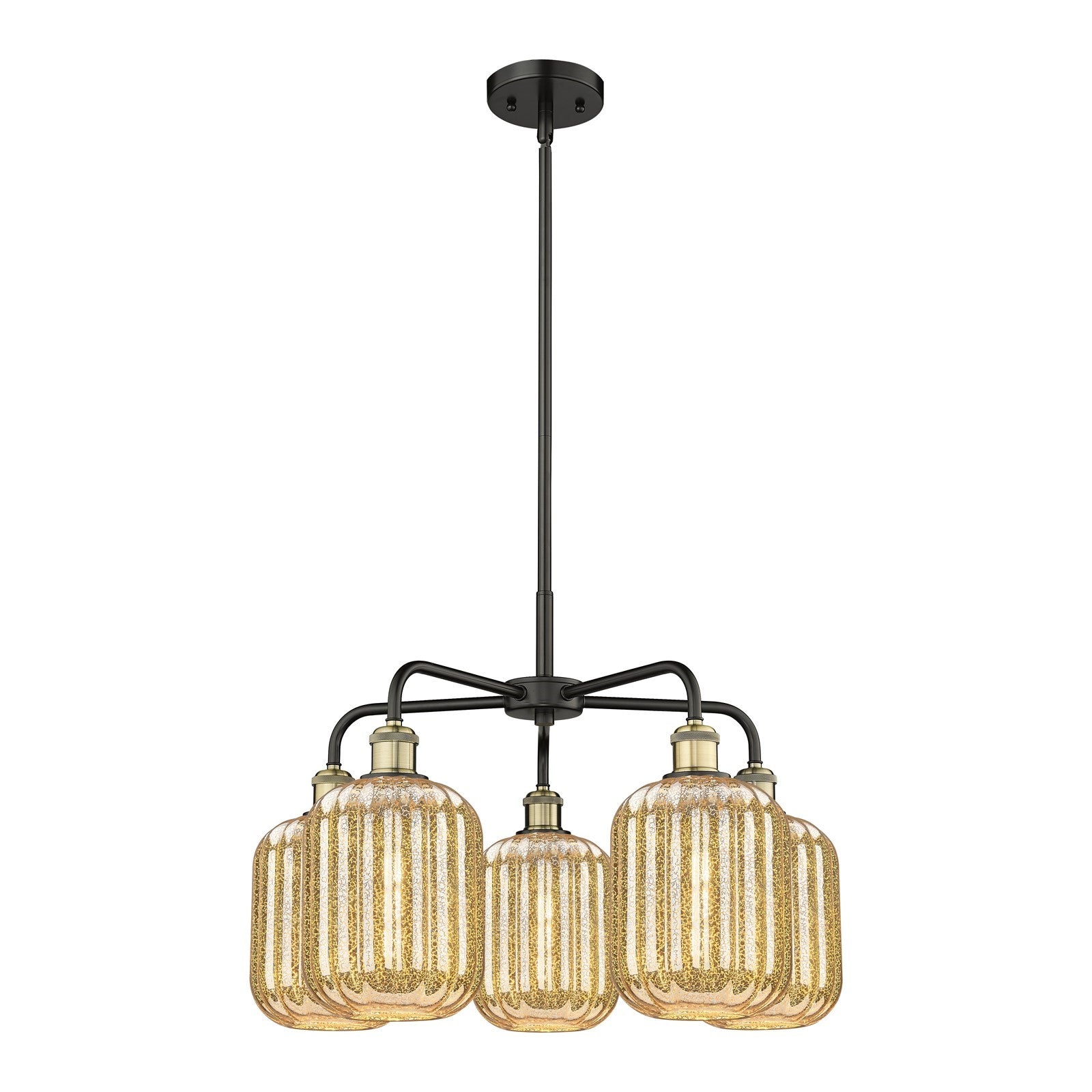 Innovations Preston Cylinder 25in 5-Light Chandelier | Industrial Black Antique Brass Steel and Mercury Glass | Dining Room & | Model 516-5CR-BAB-G460-7ME