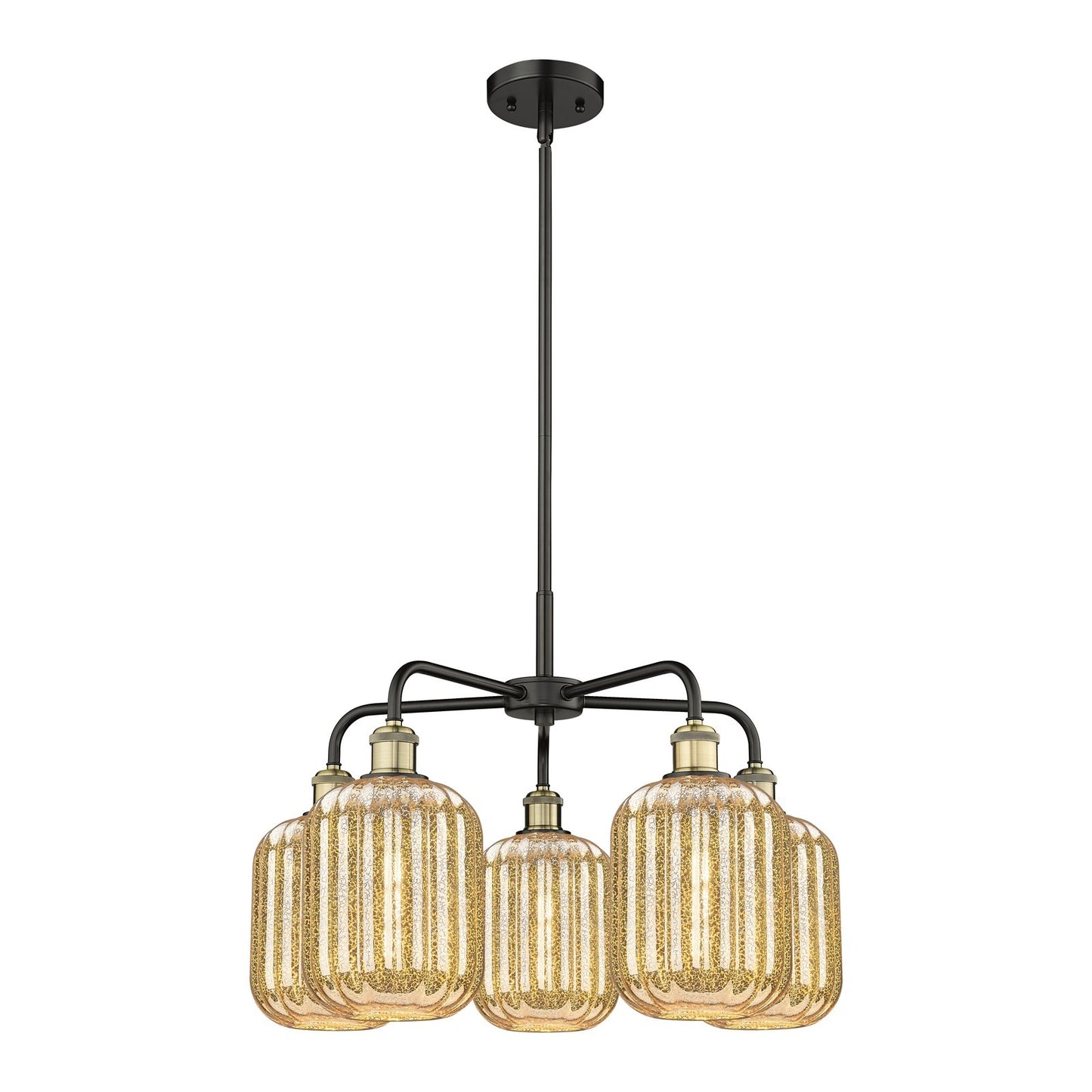 Innovations Preston Cylinder 25in 5-Light Chandelier | Industrial Black Antique Brass Steel and Mercury Glass | Dining Room & | Model 516-5CR-BAB-G460-7ME