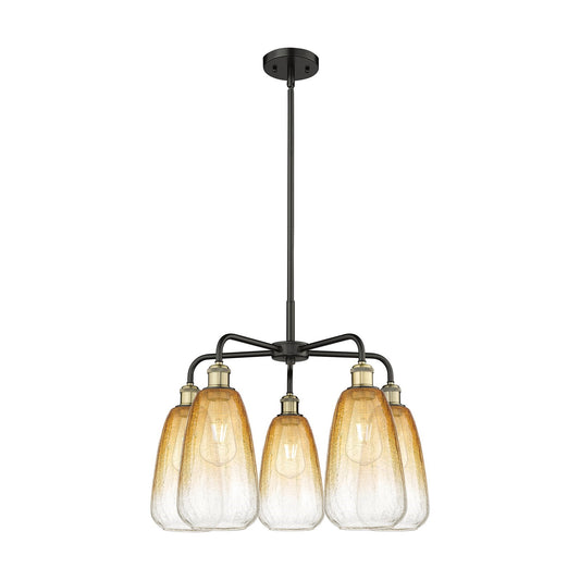 Innovations Brookhaven Almond 25in 5-Light Chandelier | Industrial Black Antique Brass and Amber Glass | Damp Rated Dining | Model 516-5CR-BAB-G480-6AM