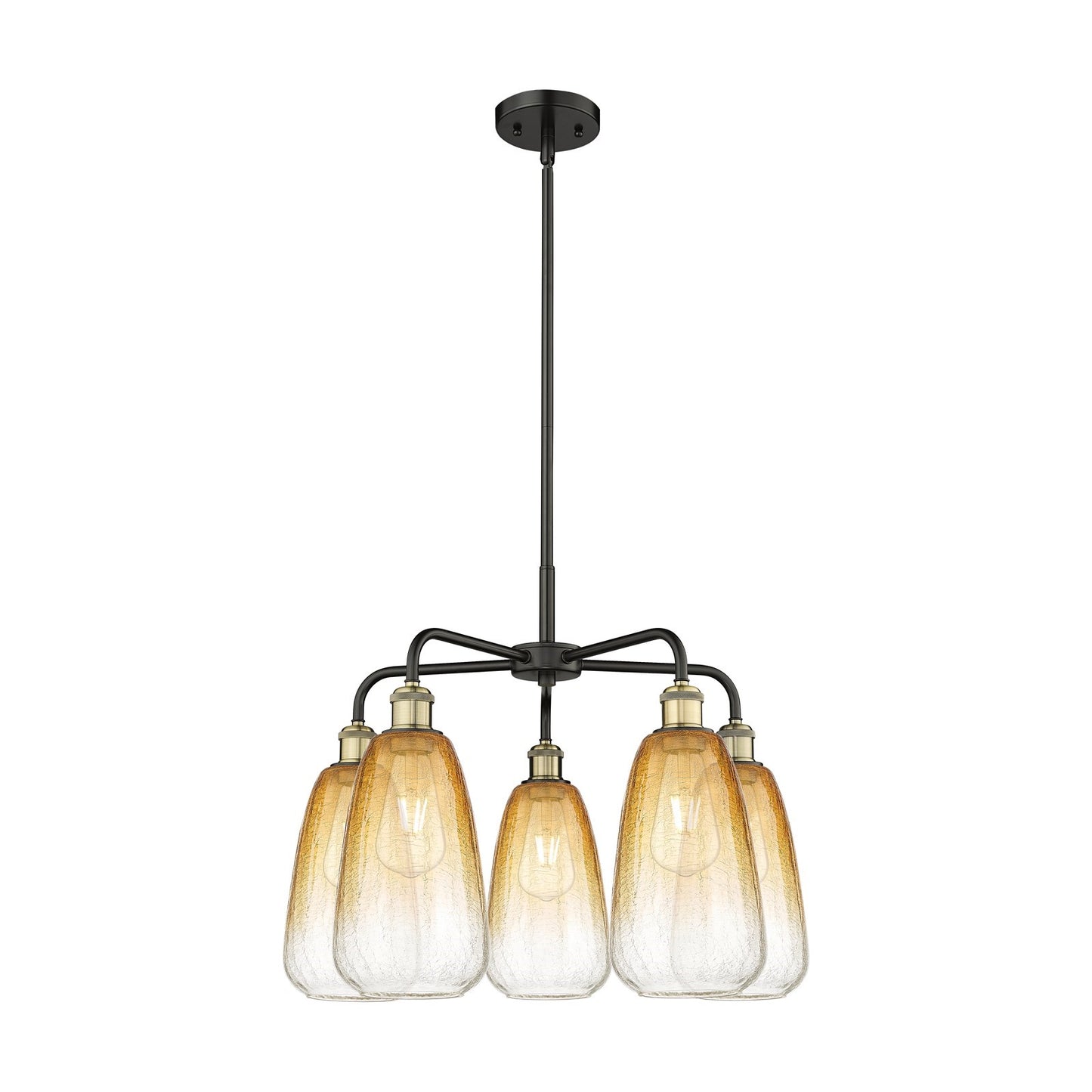 Innovations Brookhaven Almond 25in 5-Light Chandelier | Industrial Black Antique Brass and Amber Glass | Damp Rated Dining | Model 516-5CR-BAB-G480-6AM
