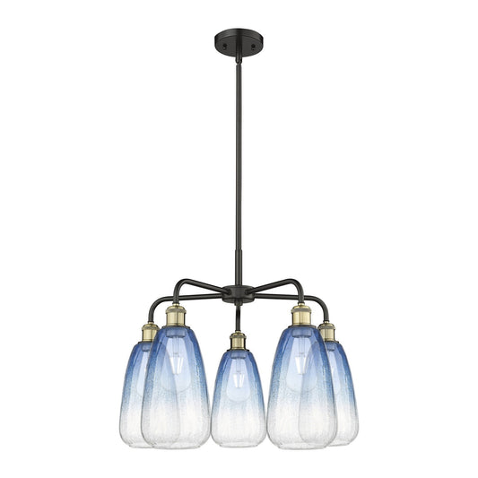 Innovations Brookhaven Almond 25in 5-Light Chandelier | Industrial Black Antique Brass and Sapphire Blue Glass | Kitchen | Model 516-5CR-BAB-G480-6SB