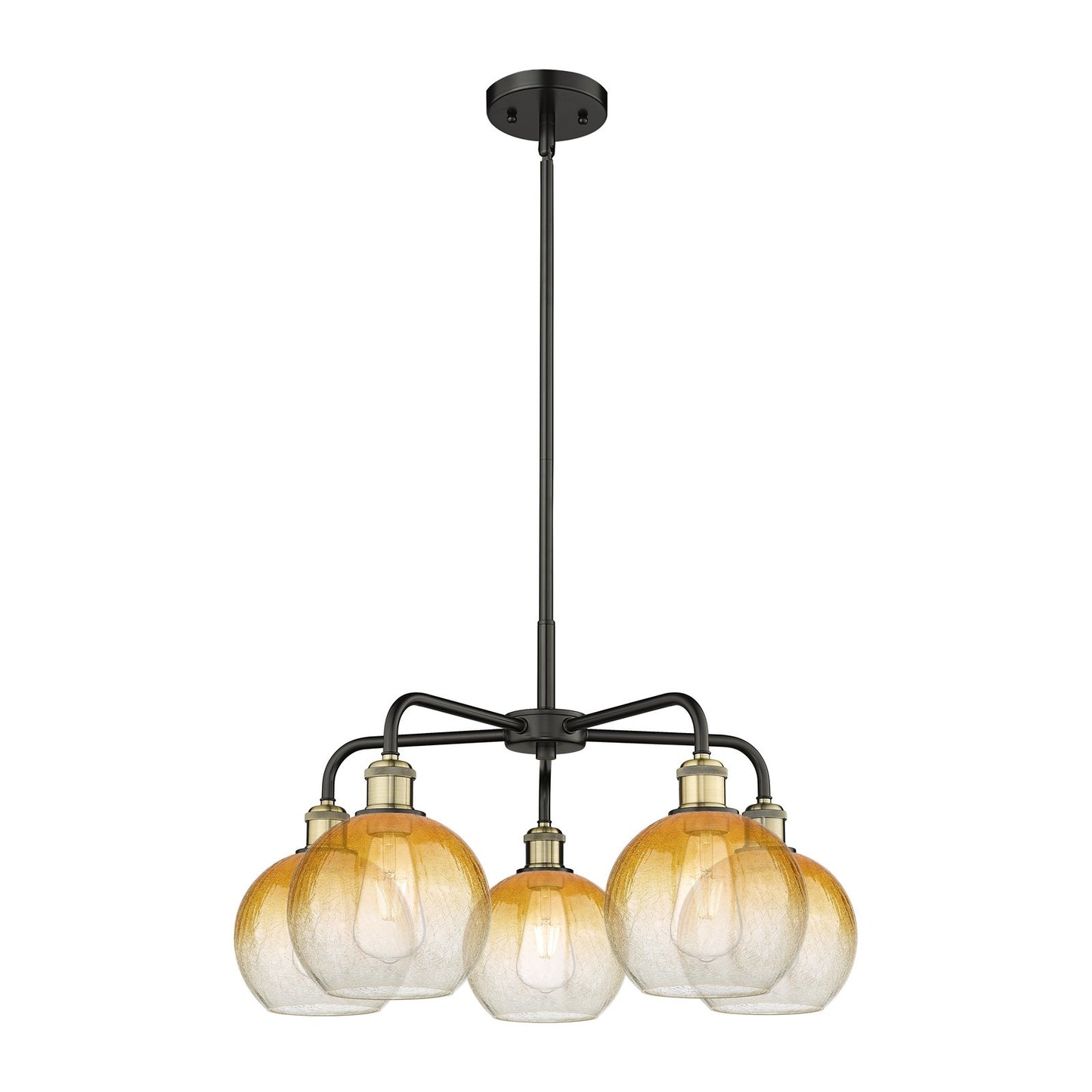 Innovations Brookhaven Globe 26in 5-Light Chandelier | Industrial Black Antique Brass and Amber Glass | Damp Rated Dining | Model 516-5CR-BAB-G483-8AM