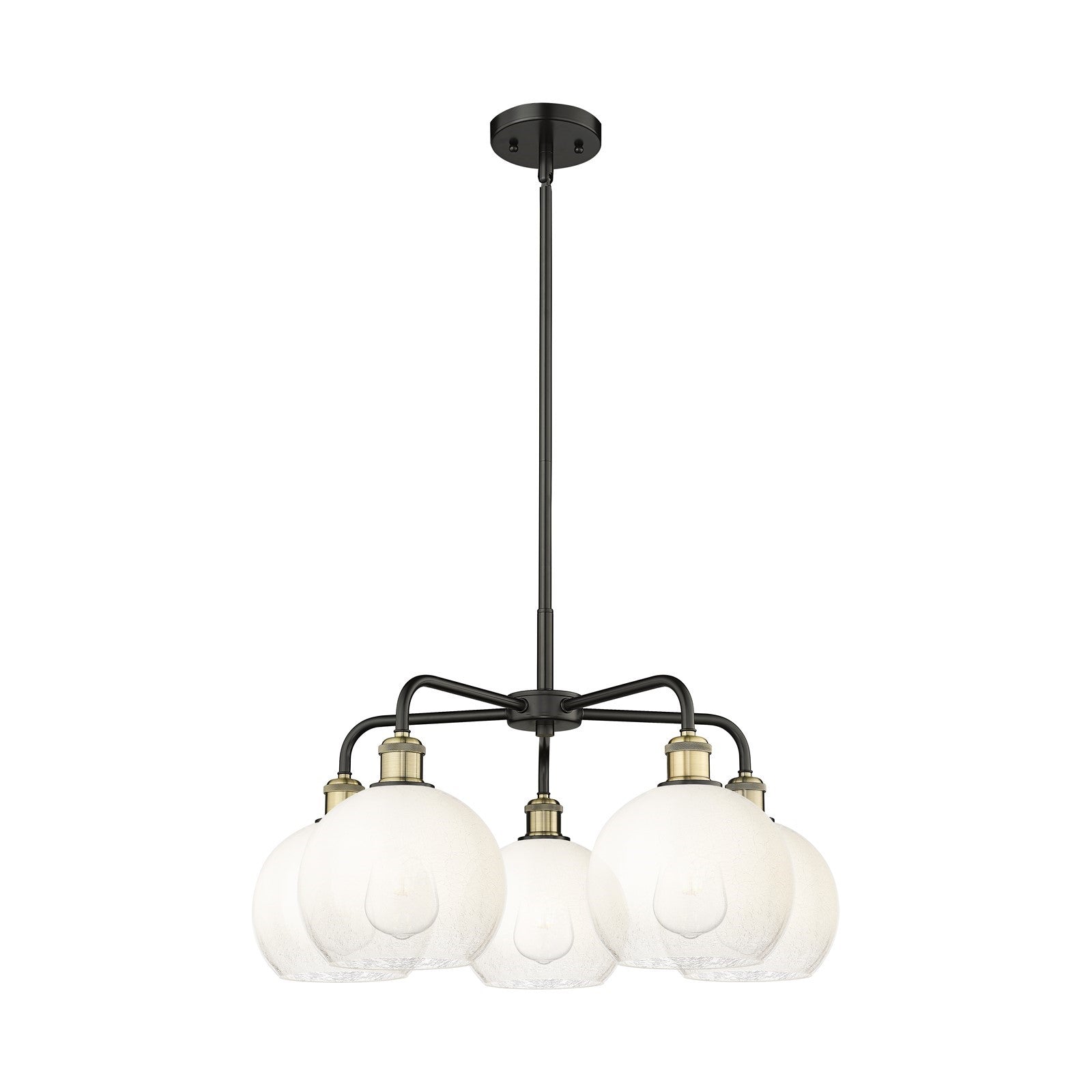 Innovations Brookhaven Globe 26in 5-Light Chandelier | Industrial Black Antique Brass and Opal Glass | Damp Rated Dining Room | Model 516-5CR-BAB-G483-8OP