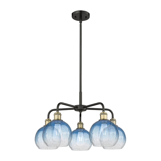 Innovations Brookhaven Globe 26in 5-Light Chandelier | Industrial Black Antique Brass and Sapphire Blue Glass | Kitchen | Model 516-5CR-BAB-G483-8SB
