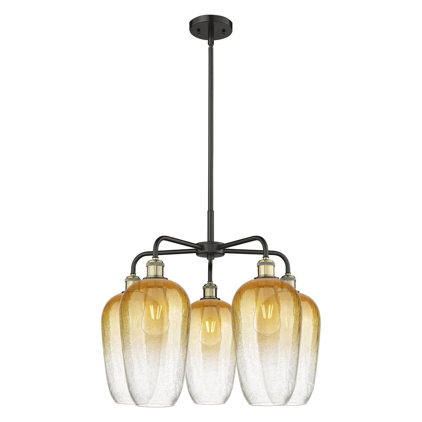 Innovations Brookhaven Flute 26in 5-Light Chandelier | Industrial Black Antique Brass and Amber Glass | Dining Room & Living | Model 516-5CR-BAB-G484-7AM