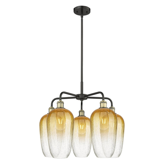 Innovations Brookhaven Flute 26in 5-Light Chandelier | Industrial Black Antique Brass and Amber Glass | Dining Room & Living | Model 516-5CR-BAB-G484-7AM