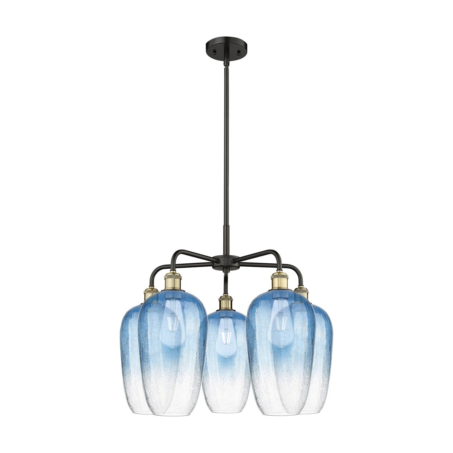 Innovations Brookhaven Flute 26in 5-Light Chandelier | Industrial Black Antique Brass and Sapphire Blue Glass | Dining Room & | Model 516-5CR-BAB-G484-7SB