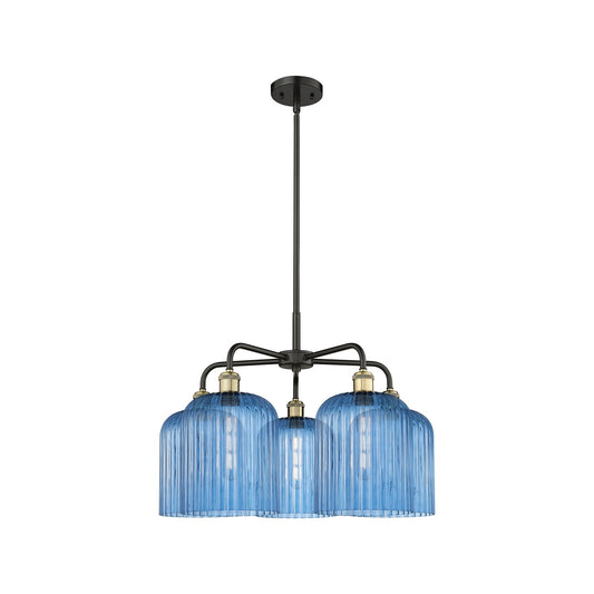 Innovations Bridal Veil 23in 5-Light Chandelier | Art Nouveau Black Antique Brass and Princess Blue Ribbed Glass | Dining | Model 516-5CR-BAB-G559-8BL