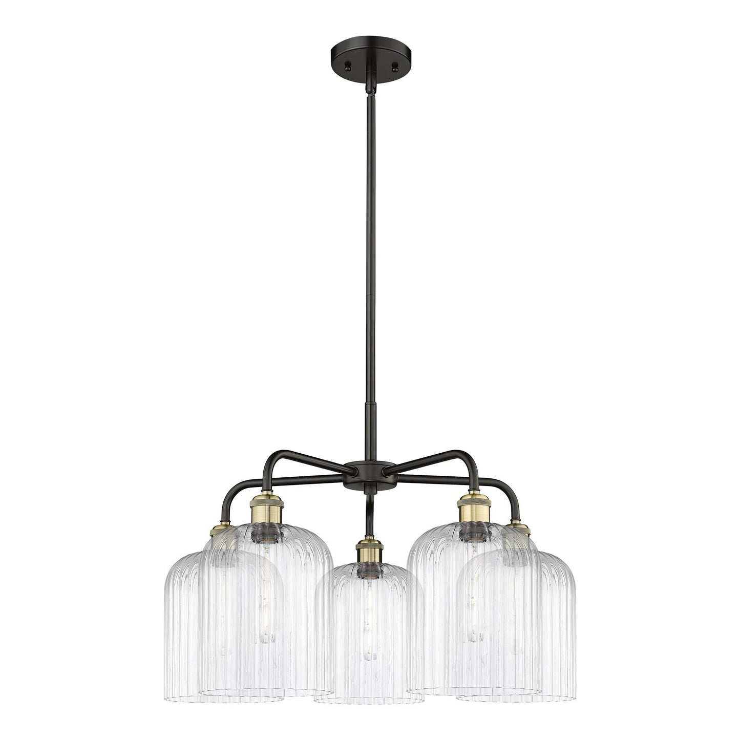 Innovations Bridal Veil 23in 5-Light Chandelier | Industrial Black Antique Brass and Clear Ribbed Glass | Dining Room & | Model 516-5CR-BAB-G559-8CL