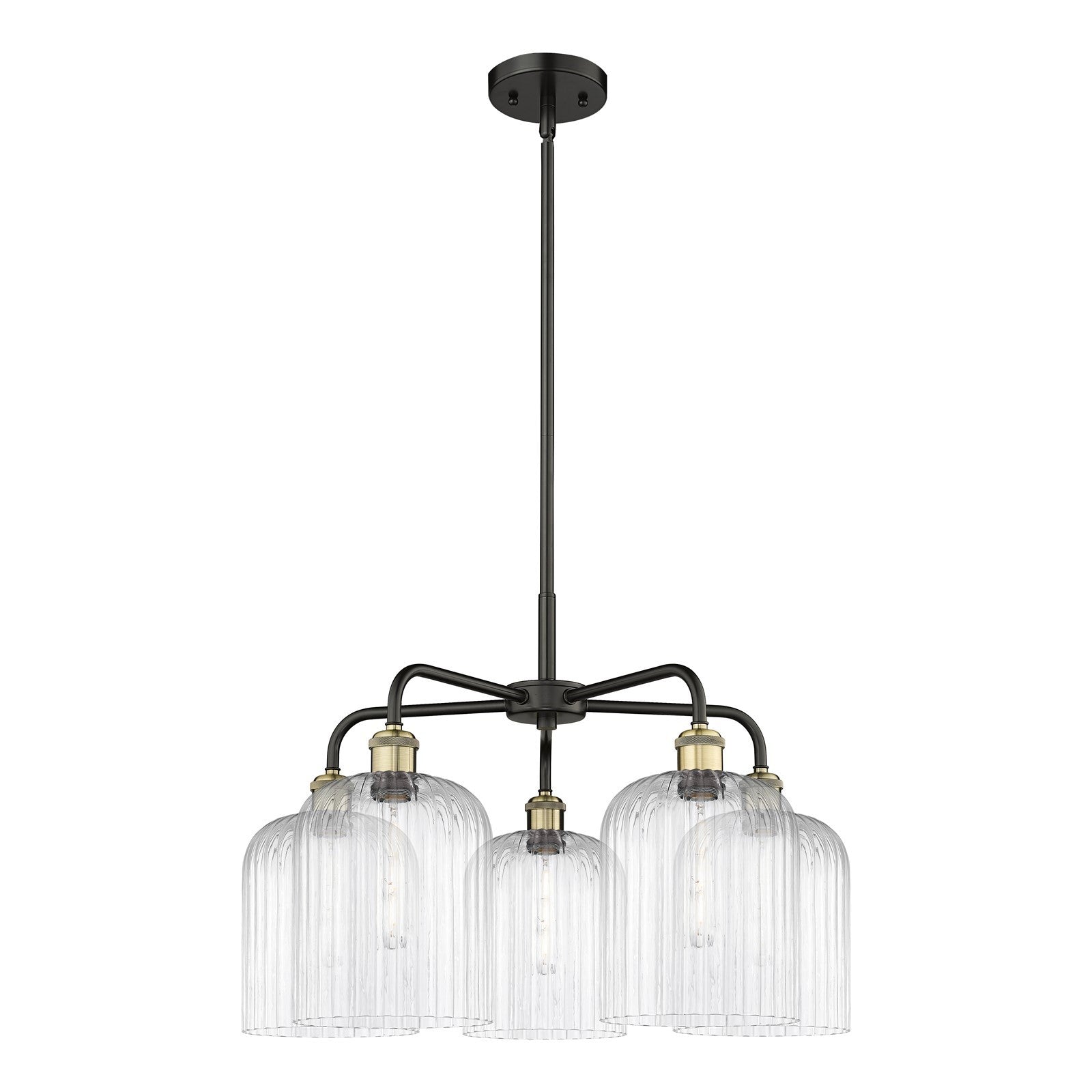 Innovations Bridal Veil 23in 5-Light Chandelier | Industrial Black Antique Brass and Clear Ribbed Glass | Dining Room & | Model 516-5CR-BAB-G559-8CL