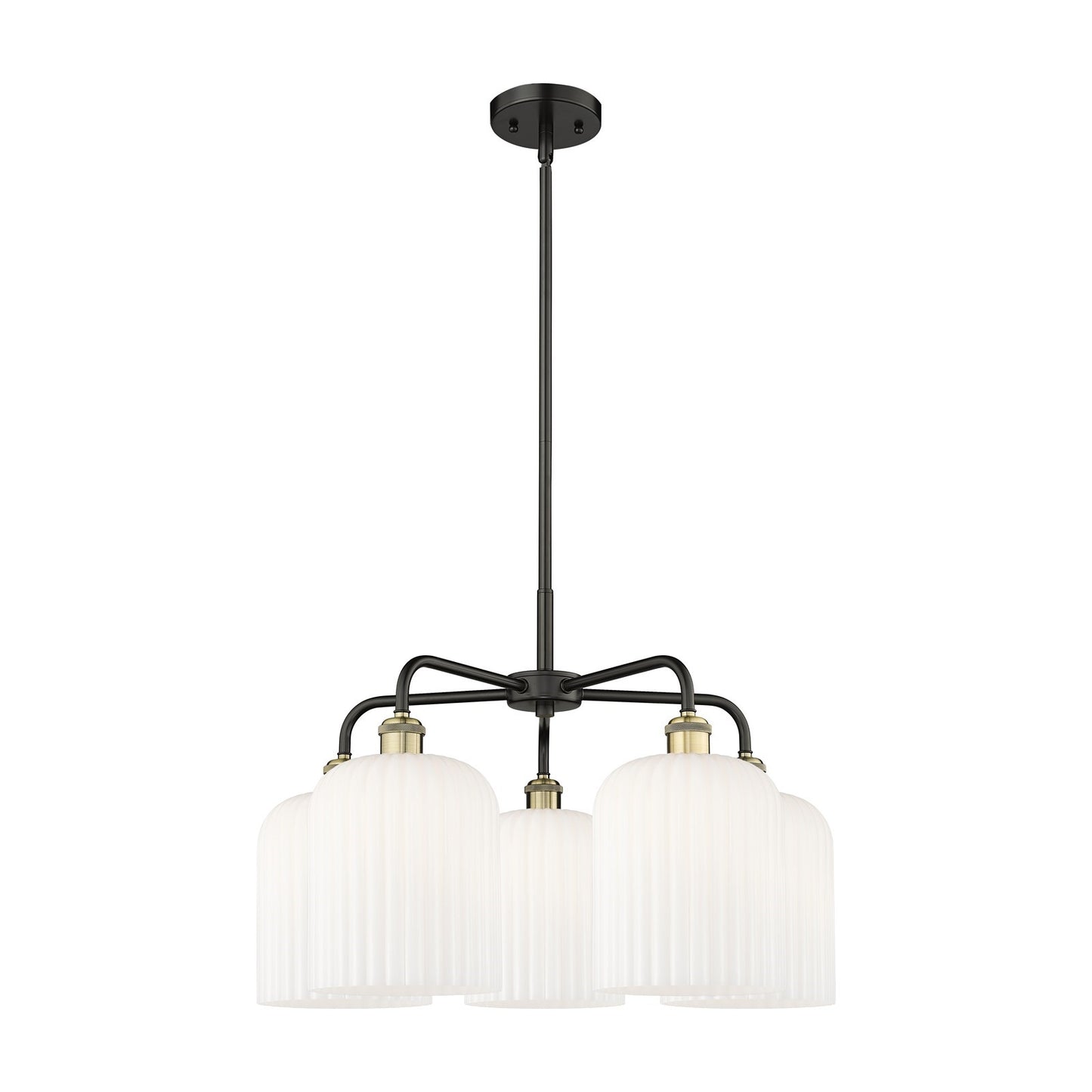 Innovations Bridal Veil 23in 5-Light Chandelier | Industrial Black Antique Brass and Gloss White Ribbed Glass | Kitchen | Model 516-5CR-BAB-G559-8GWH