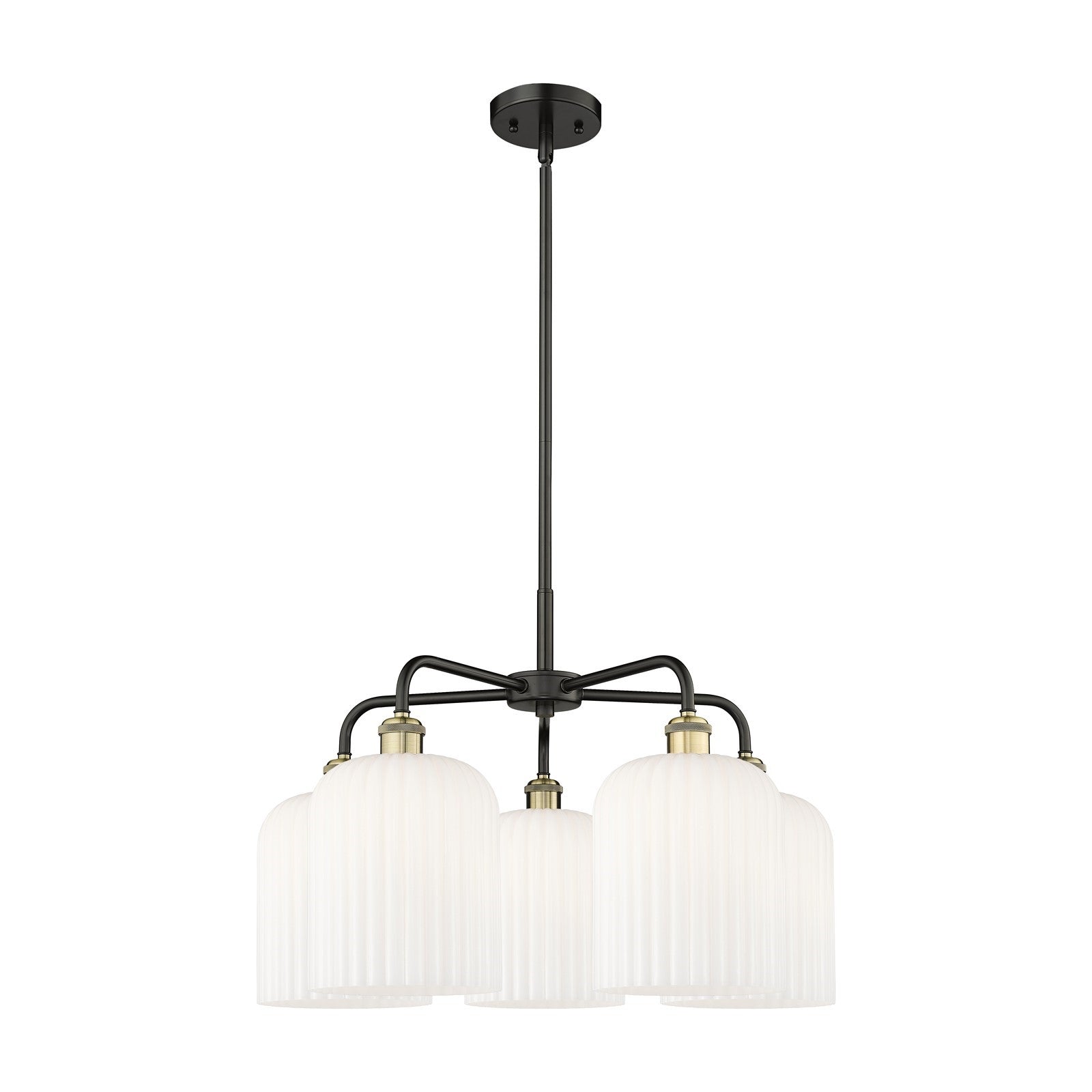Innovations Bridal Veil 23in 5-Light Chandelier | Industrial Black Antique Brass and Gloss White Ribbed Glass | Kitchen | Model 516-5CR-BAB-G559-8GWH