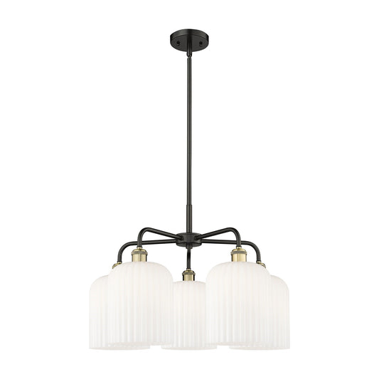 Innovations Bridal Veil 23in 5-Light Chandelier | Industrial Black Antique Brass and Gloss White Ribbed Glass | Kitchen | Model 516-5CR-BAB-G559-8GWH