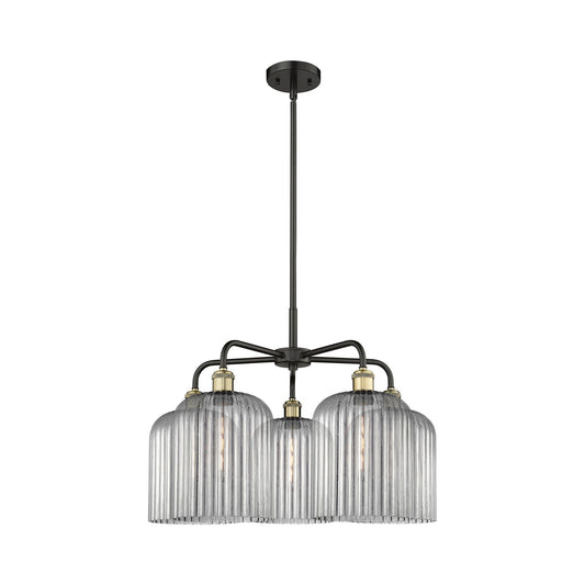 Innovations Bridal Veil 23in 5-Light Chandelier | Industrial Black Antique Brass and Light Smoke Ribbed Glass | Dining Room & | Model 516-5CR-BAB-G559-8SM