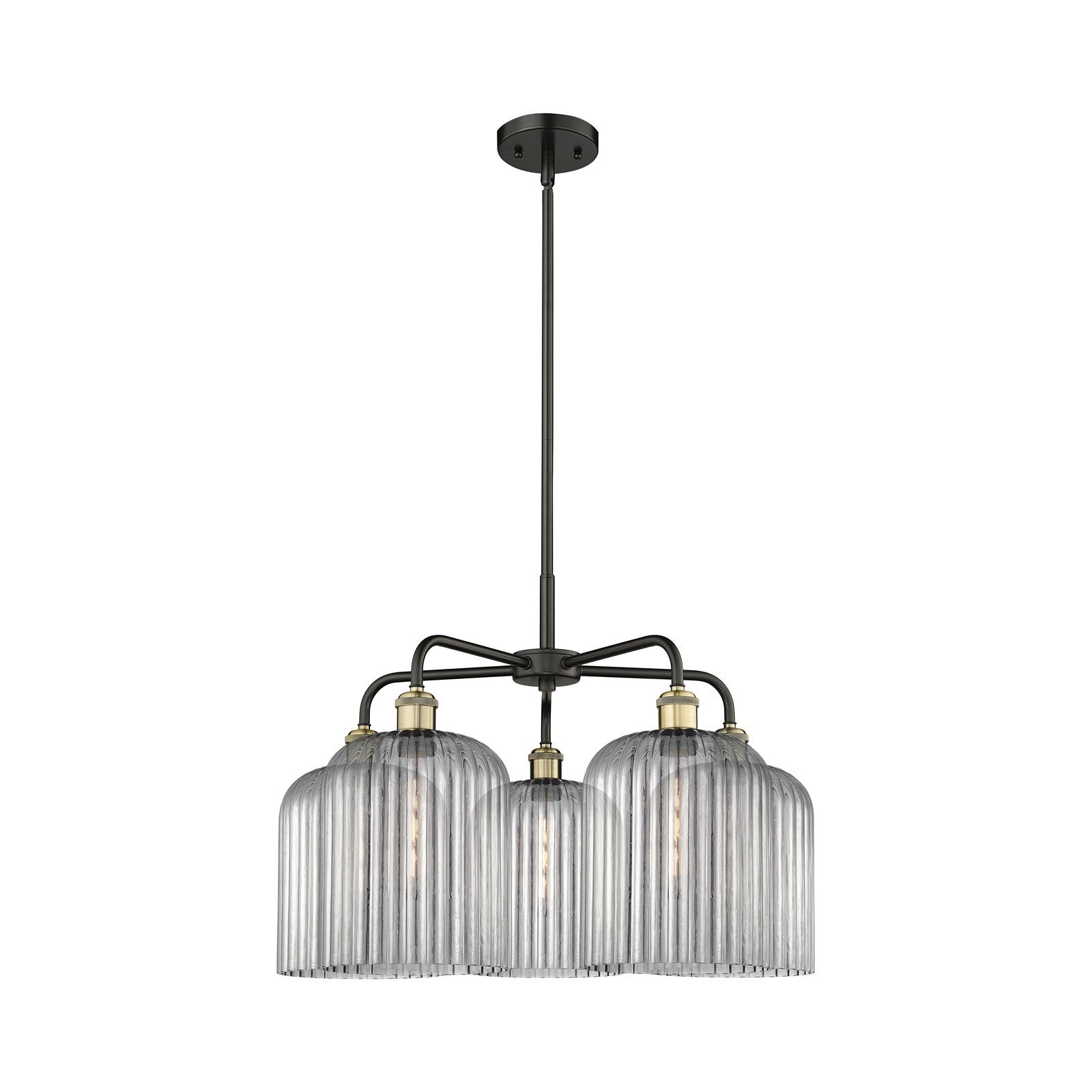 Innovations Bridal Veil 23in 5-Light Chandelier | Industrial Black Antique Brass and Light Smoke Ribbed Glass | Dining Room & | Model 516-5CR-BAB-G559-8SM