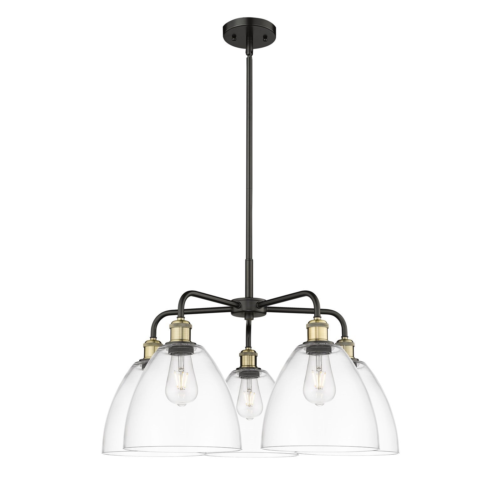 Innovations Bristol 27in 5-Light Chandelier | Industrial Black Antique Brass Steel and Clear Glass | Dining Room & Living Room | Model 516-5CR-BAB-GBD-92