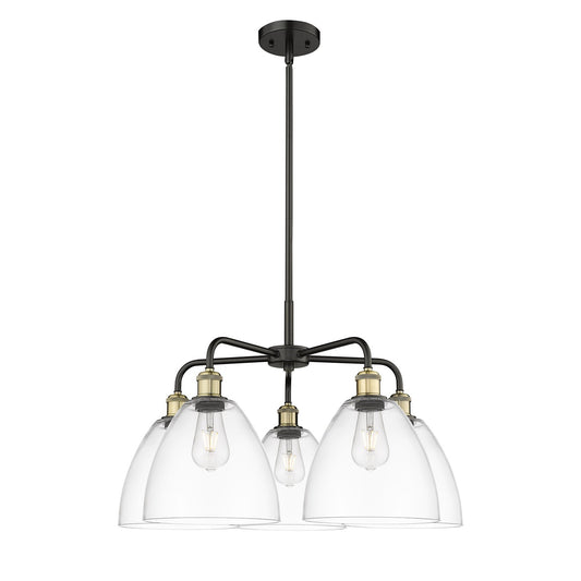 Innovations Bristol 27in 5-Light Chandelier | Industrial Black Antique Brass Steel and Clear Glass | Dining Room & Living Room | Model 516-5CR-BAB-GBD-92