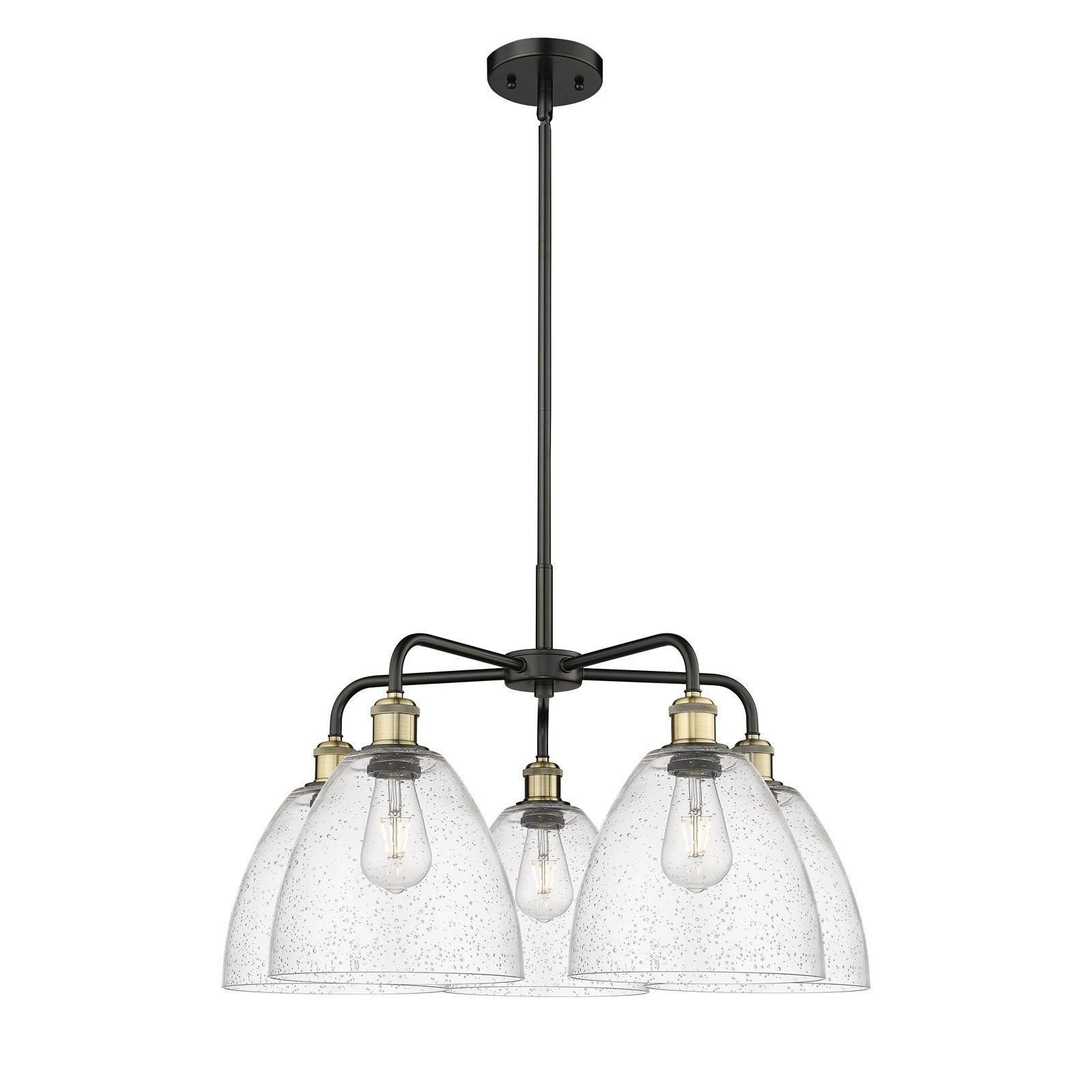 Innovations Bristol 27in 5-Light Chandelier | Industrial Black Antique Brass Steel and Seedy Glass | Dining Room & Kitchen | Model 516-5CR-BAB-GBD-94