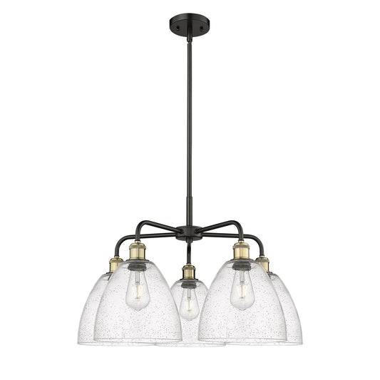 Innovations Bristol 27in 5-Light Chandelier | Industrial Black Antique Brass Steel and Seedy Glass | Dining Room & Kitchen | Model 516-5CR-BAB-GBD-94