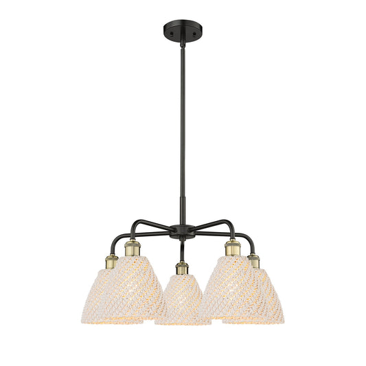 Innovations Bristol 26in 5-Light Chandelier | Industrial Black Antique Brass and Natural Fiber Dome Shade | Dining Room & | Model 516-5CR-BAB-NBD-75-NAT