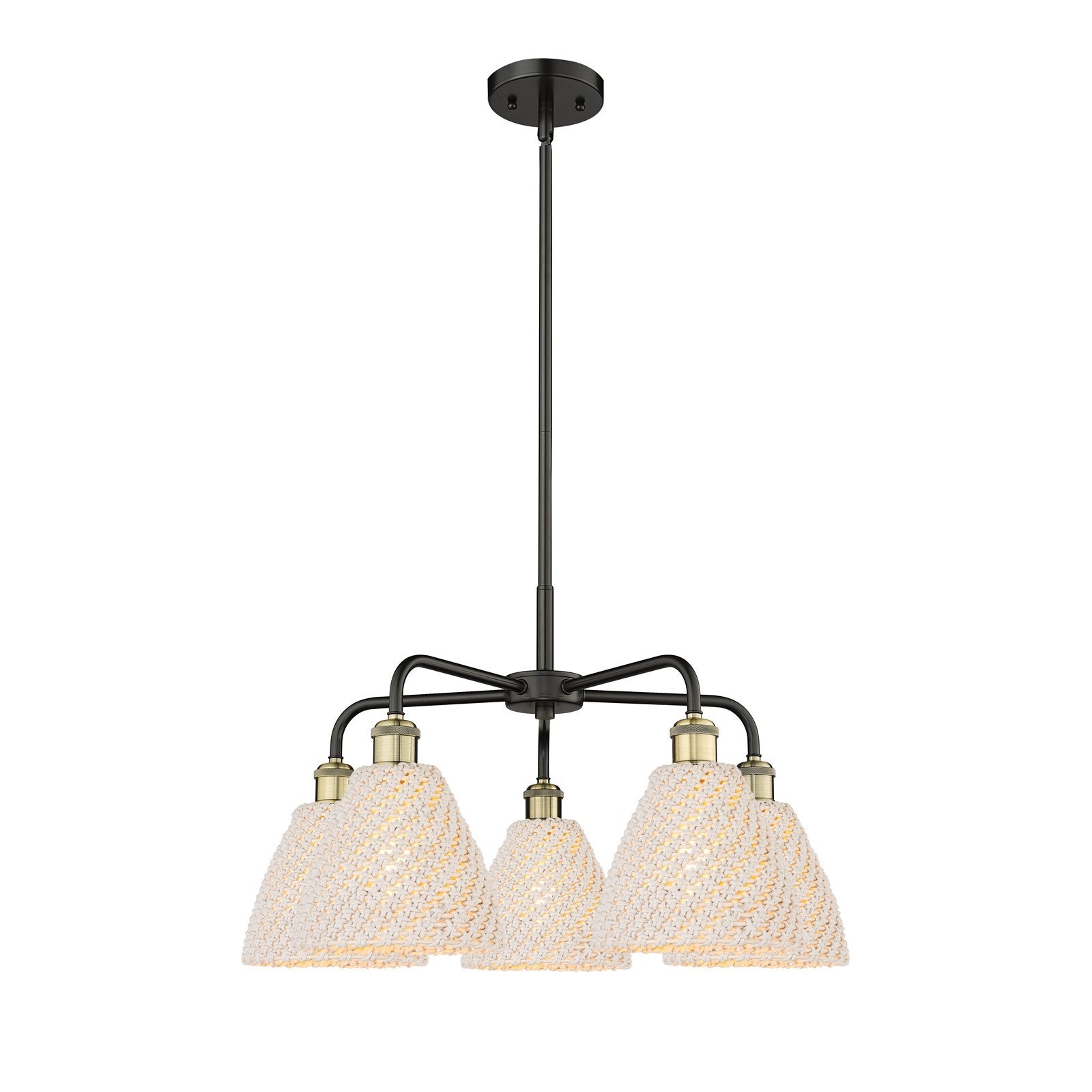 Innovations Bristol 26in 5-Light Chandelier | Industrial Black Antique Brass and Natural Fiber Dome Shade | Dining Room & | Model 516-5CR-BAB-NBD-75-NAT