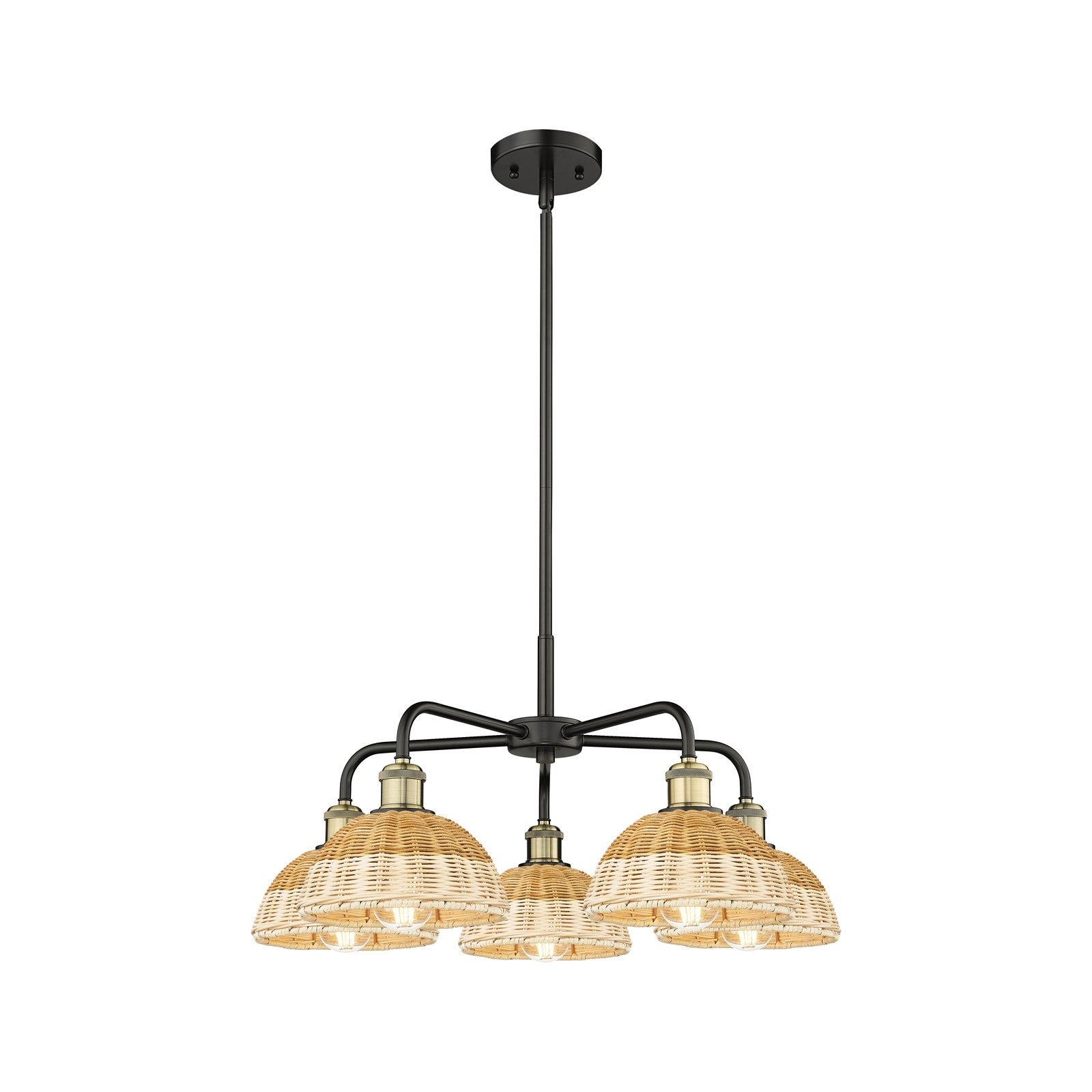 Innovations Bristol Natural II 26in 5-Light Chandelier | Industrial Black Antique Brass and Natural Fiber Shade | Dining | Model 516-5CR-BAB-NBD2-75-NAT