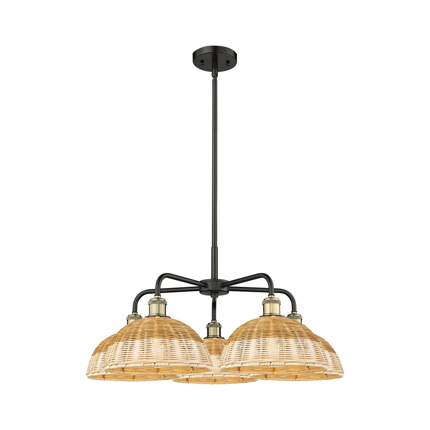 Innovations Bristol Natural II 28in 5-Light Chandelier | Industrial Black Antique Brass and Natural Fiber Shade | Damp | Model 516-5CR-BAB-NBD2-9-NAT