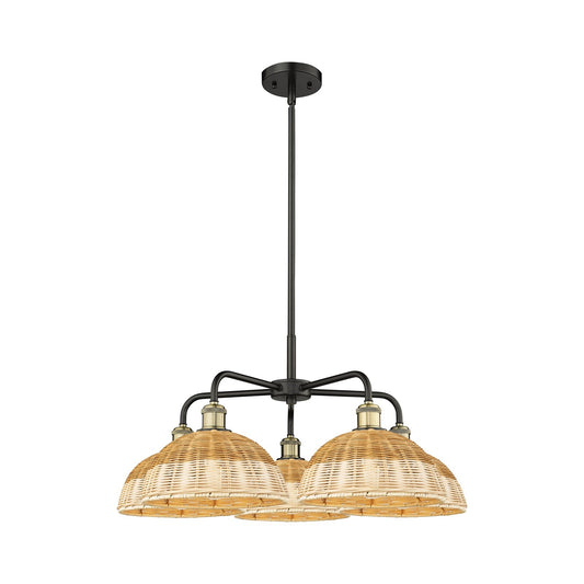 Innovations Bristol Natural II 28in 5-Light Chandelier | Industrial Black Antique Brass and Natural Fiber Shade | Damp | Model 516-5CR-BAB-NBD2-9-NAT