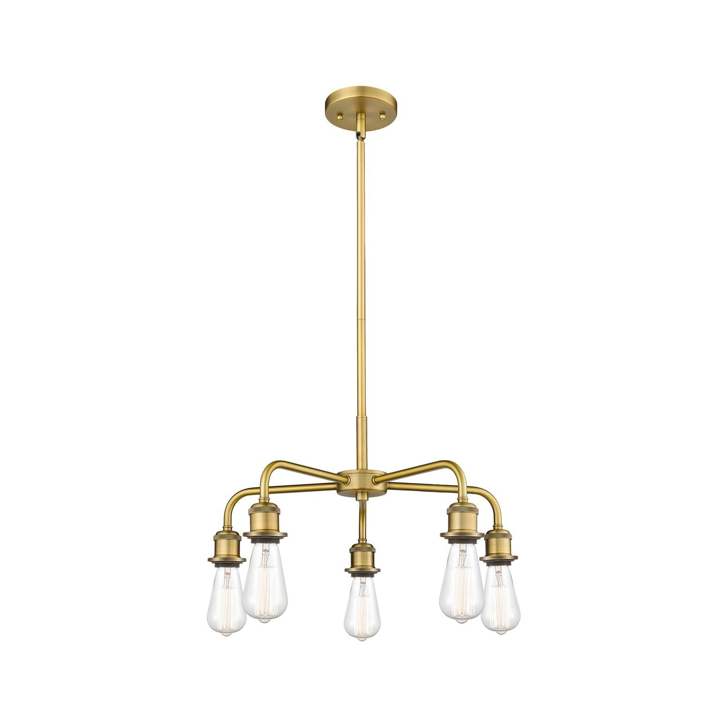 Innovations Ballston 18in 5-Light Chandelier | Industrial Brushed Brass Steel | Dining Room & Kitchen Island | 18 x 18 x 9 in | Model 516-5CR-BB